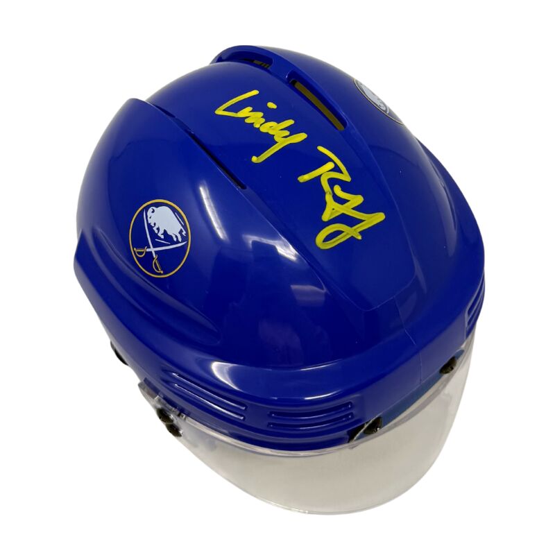 Lindy Ruff Signed Buffalo Sabres Blue Hockey Mini Helmet | Metabilia