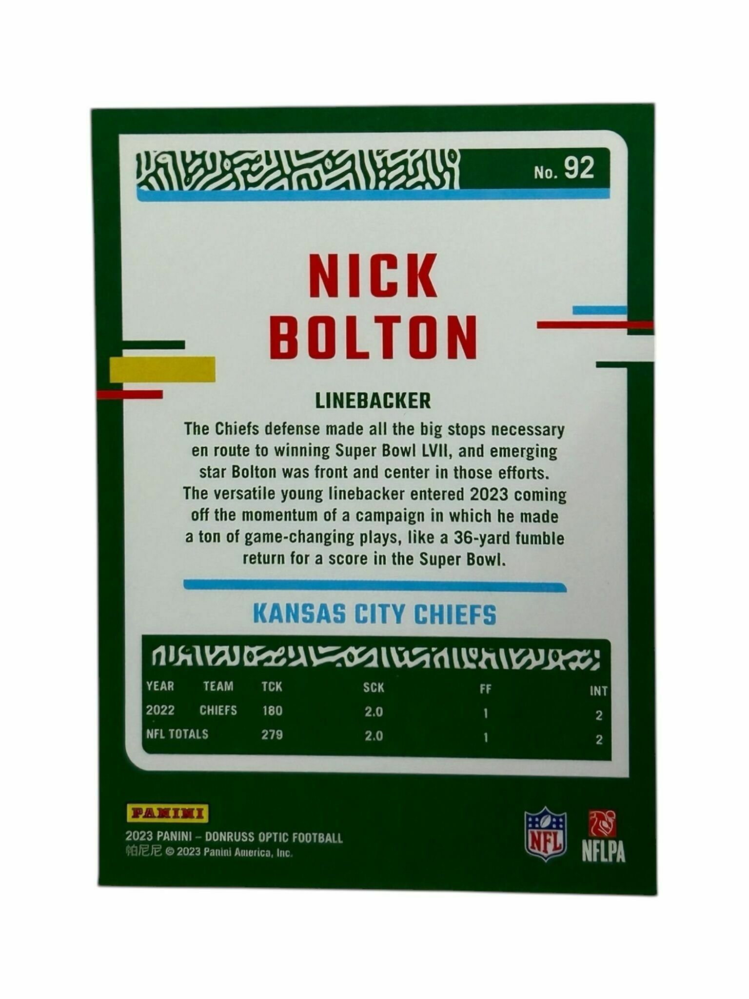 Nick Bolton 2023 Panini Donruss Optic Football Trading Card