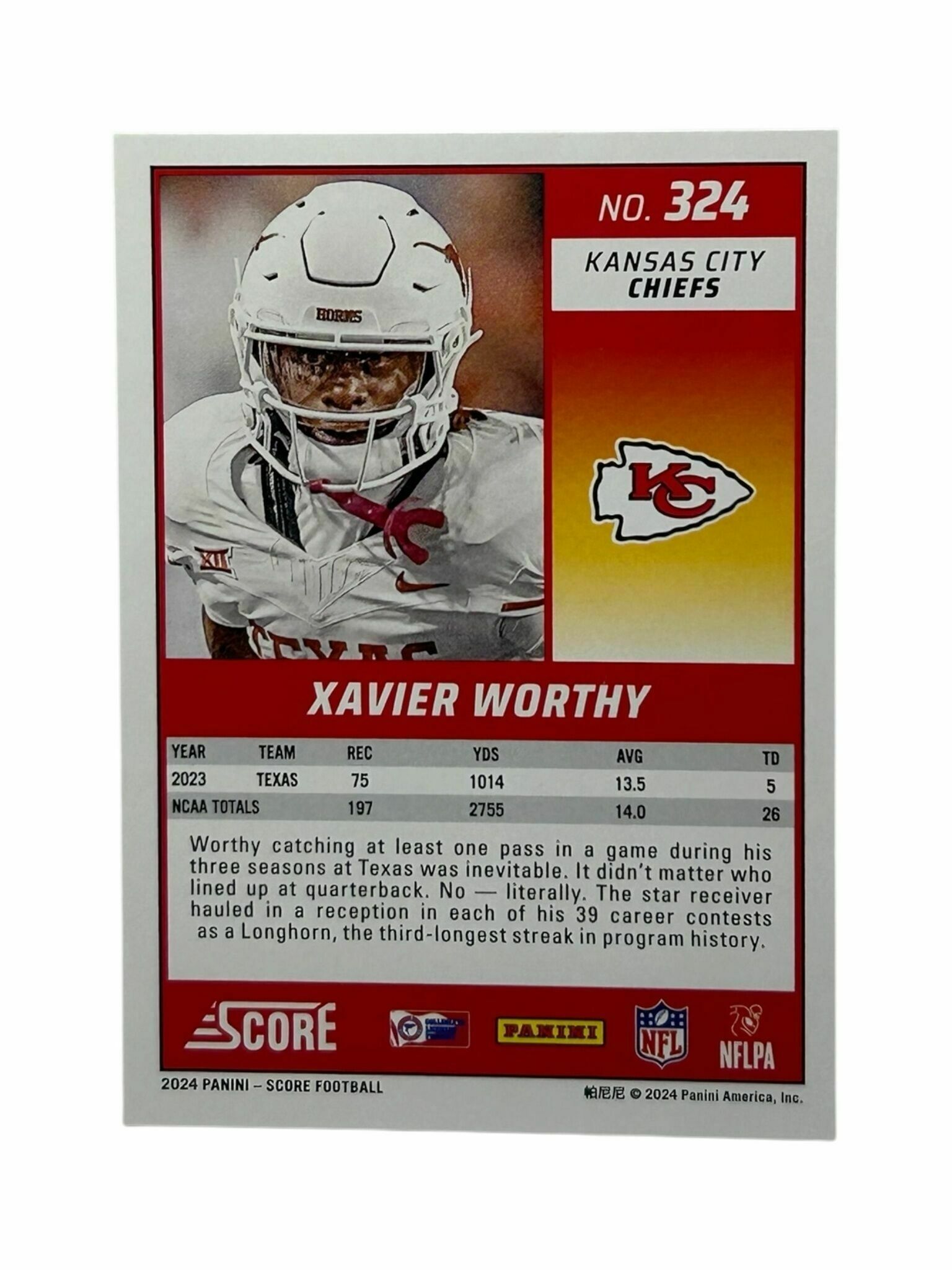 Xavier Worthy 2024 Panini Score Football Rookie Trading Card