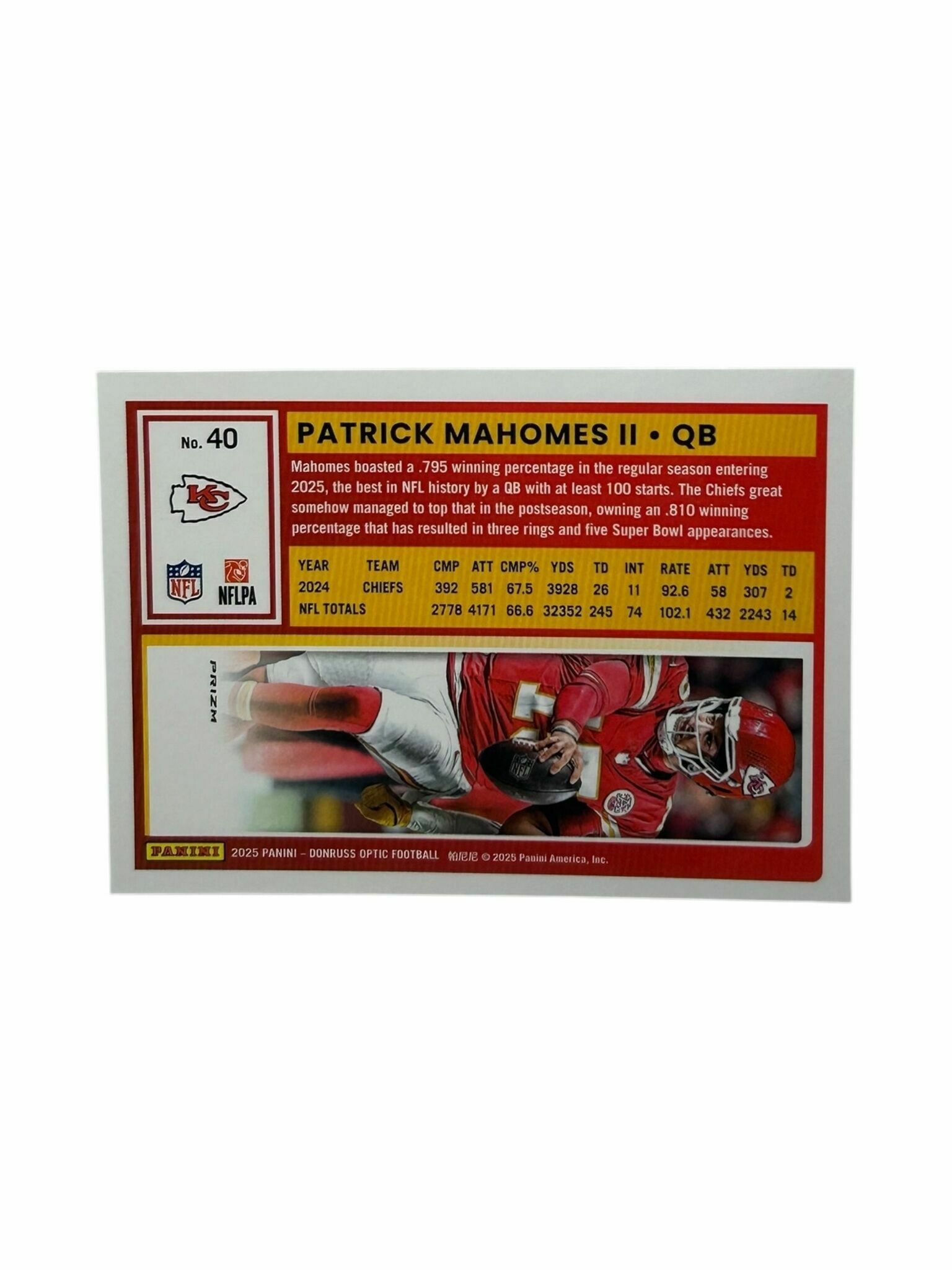Patrick Mahomes 2025 Panini Donruss Optic Football Silver Prizm Trading Card