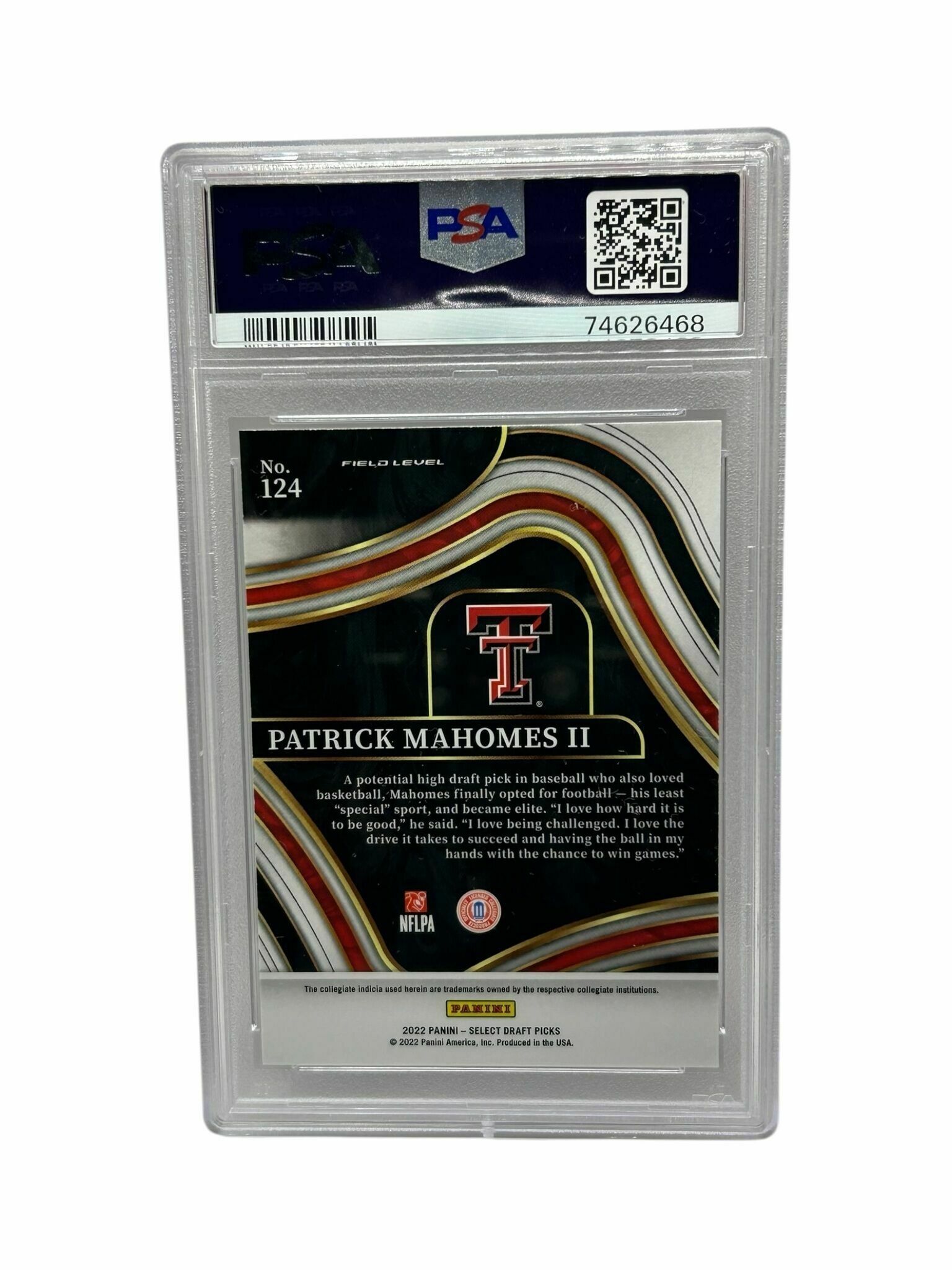 Patrick Mahomes 2022 Panini Select Draft Picks Football Field Level Blue Prizm Trading Card - PSA Grade 10 Gem Mint