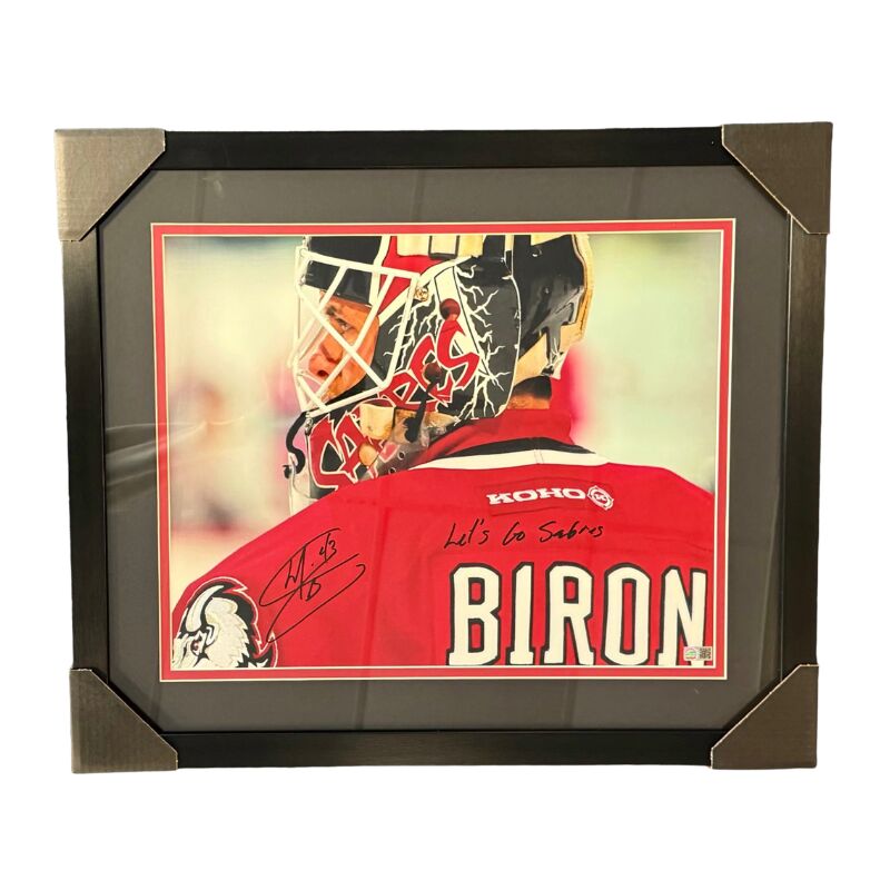 Martin Biron Signed Close-up Shot from Behind 16x20 Photo Professionally Framed