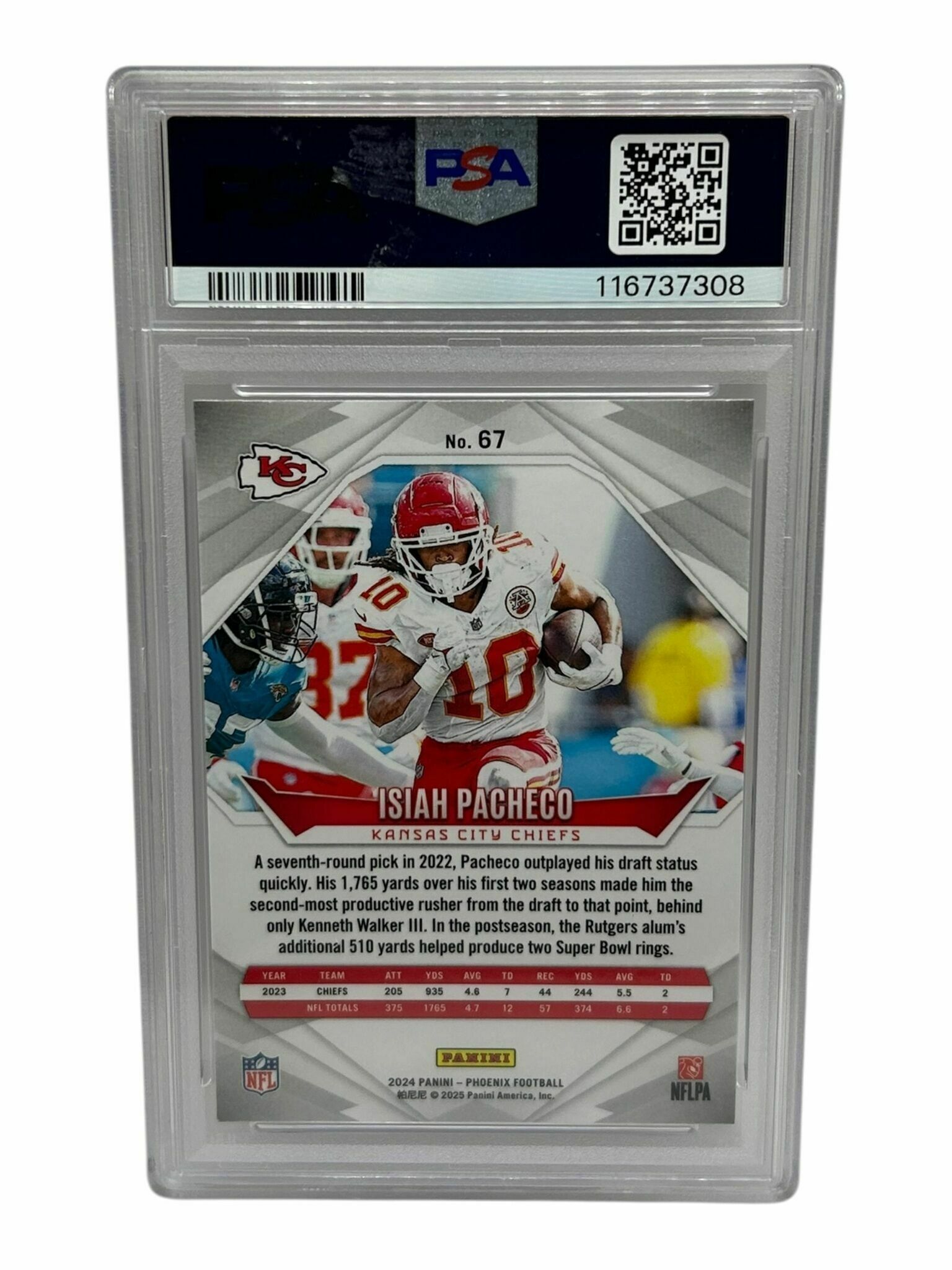Isiah Pacheco 2024 Panini Phoenix Football Silver Wave Prizm Trading Card - PSA Grade 9 Mint