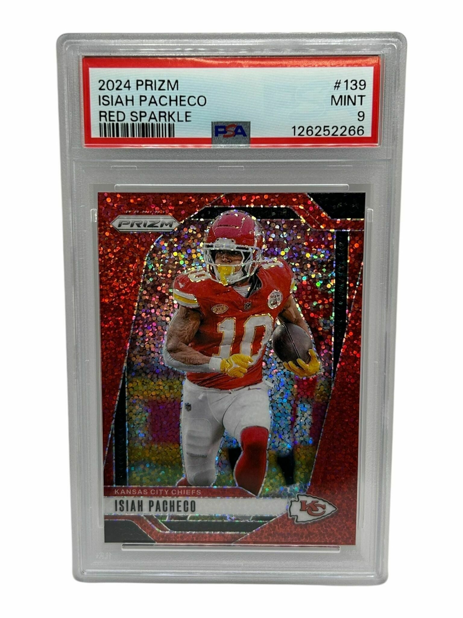 Isiah Pacheco 2024 Panini Prizm Football Red Sparkle Prizm Trading Card - PSA Grade 9 Mint