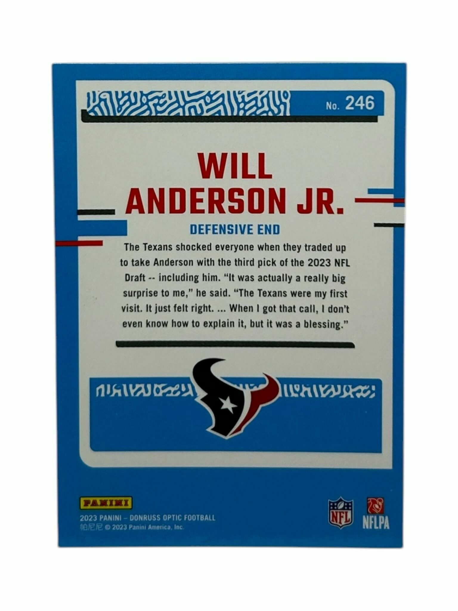 Will Anderson Jr. 2023 Panini Donruss Optic Football Rated Rookie Trading Card
