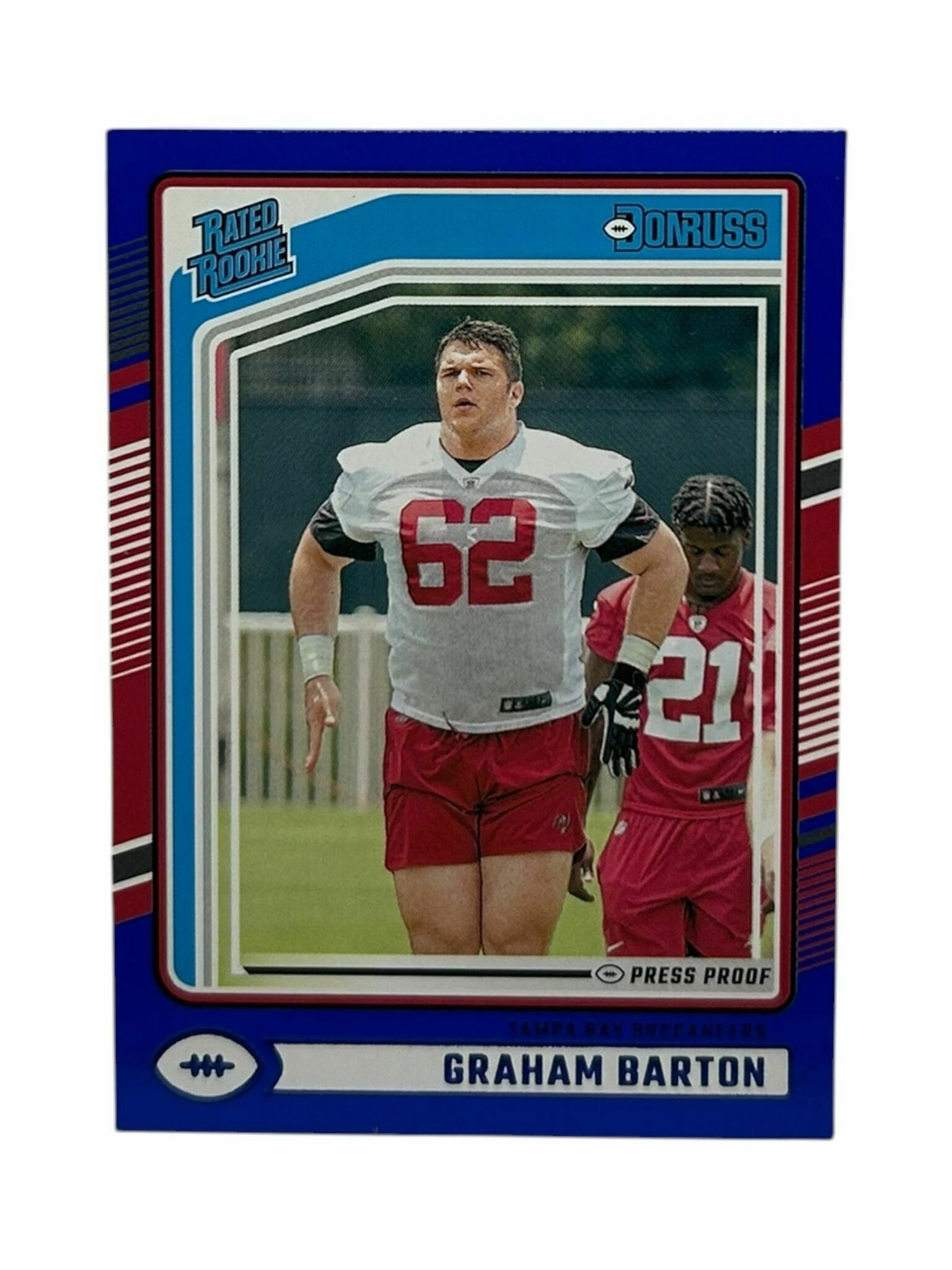 Graham Barton 2024 Panini Donruss Football Blue Press Proof Rated Rookie Trading Card