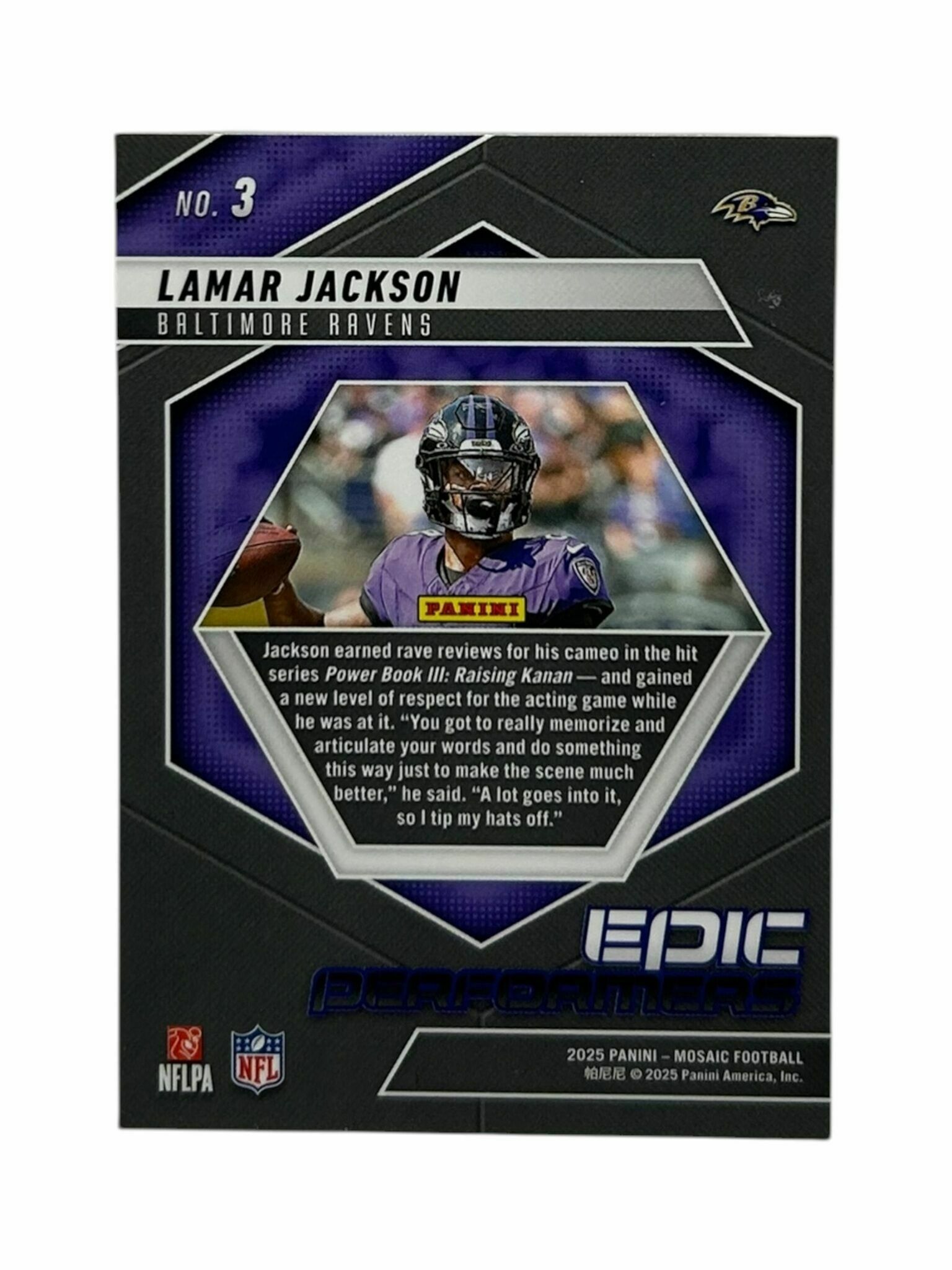 Lamar Jackson 2025 Panini Mosaic Football Epic Performers Mosaic Prizm Trading Card