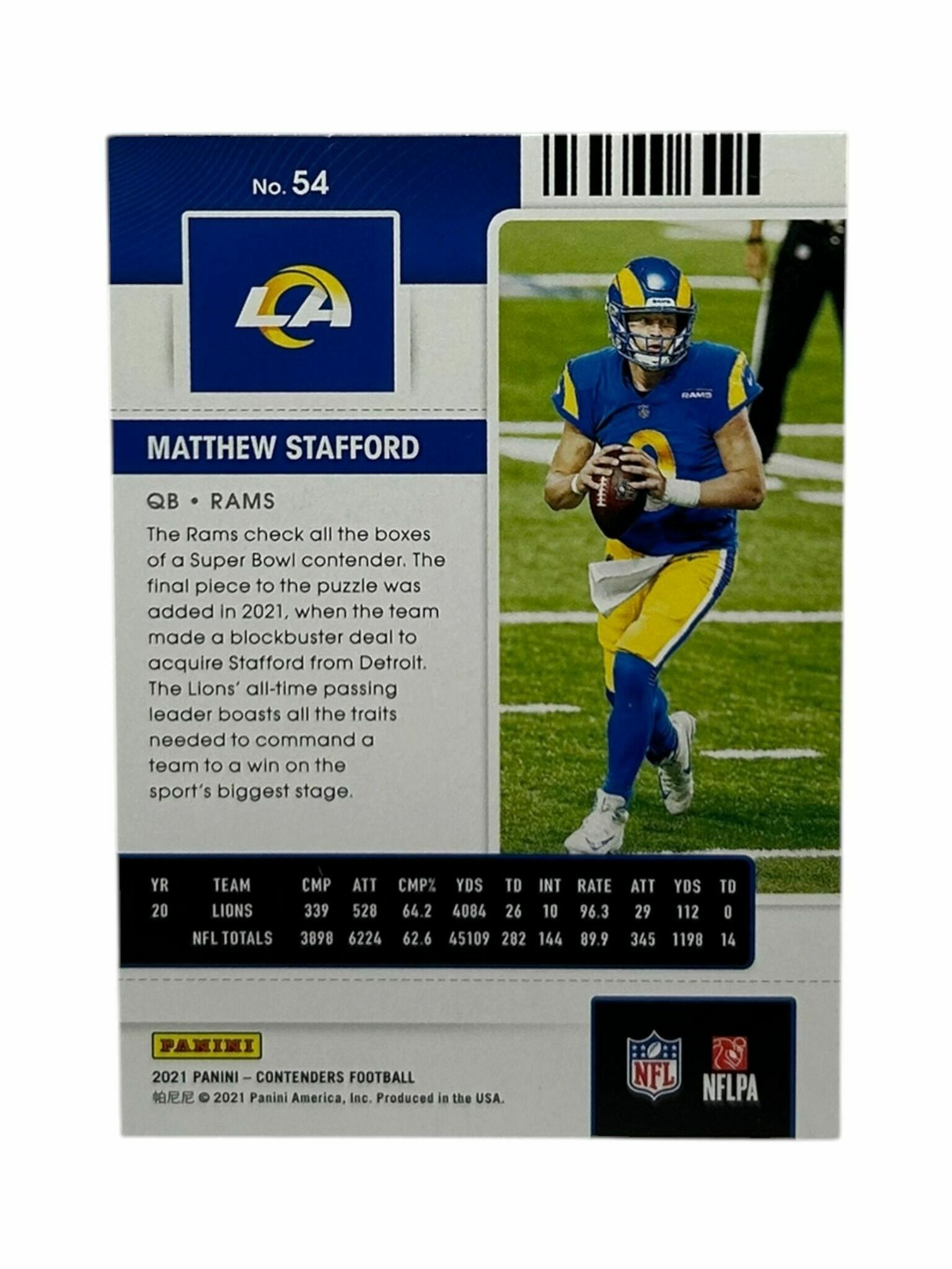Matthew Stafford 2021 Panini Contenders Football Season Ticket Trading Card