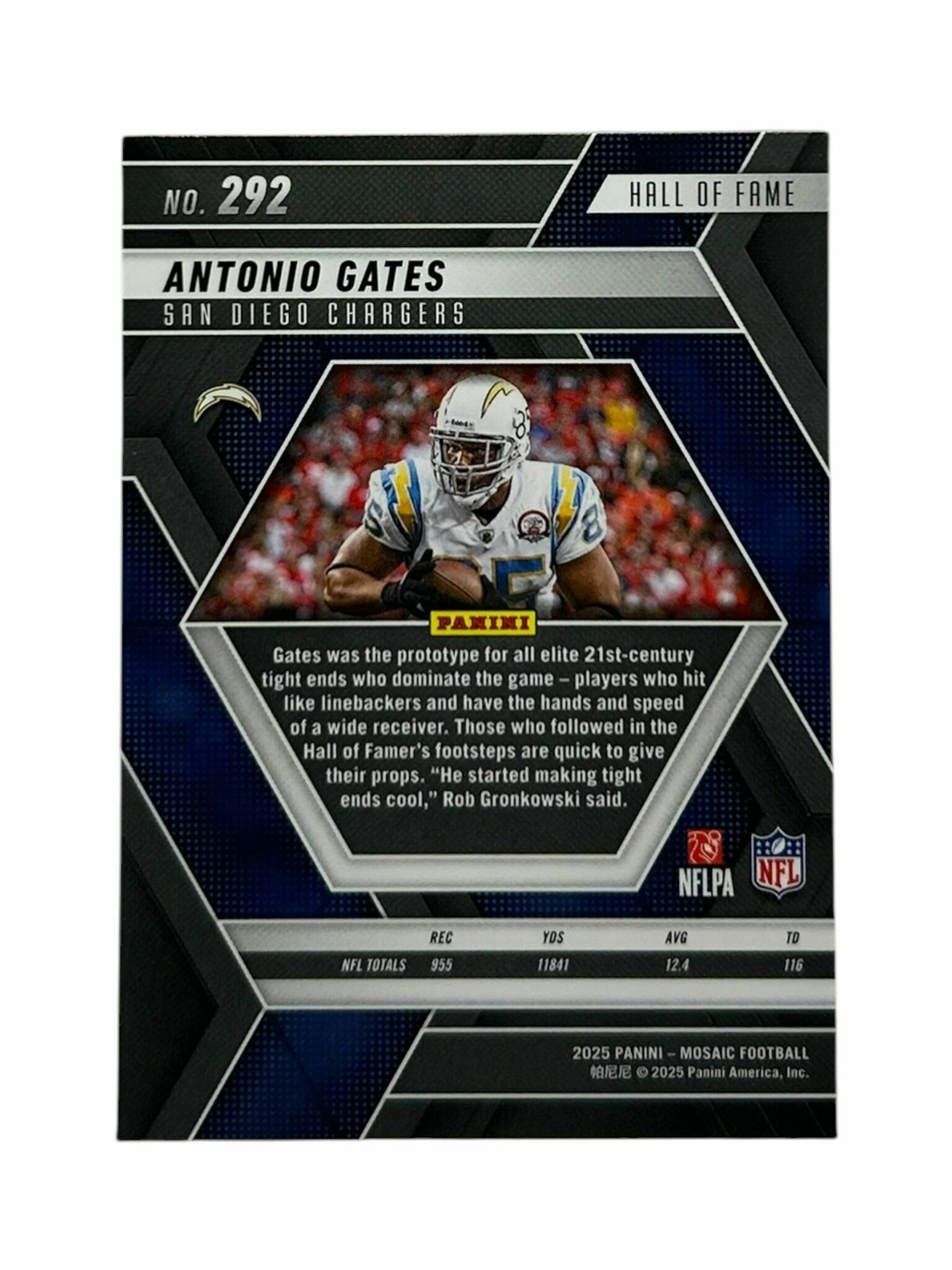 Antonio Gates 2025 Panini Mosaic Football Hall Of Fame Trading Card