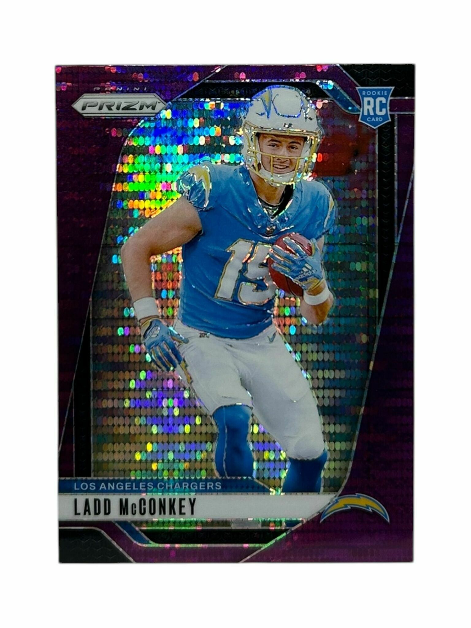 Ladd McConkey 2024 Panini Prizm Football Purple Pulsar Rookie Trading Card