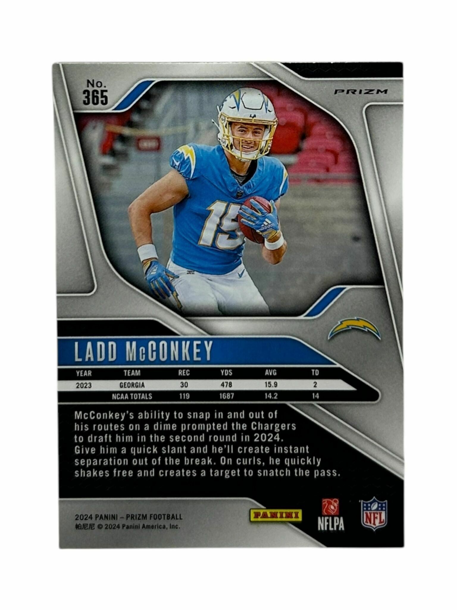 Ladd McConkey 2024 Panini Prizm Football Purple Pulsar Rookie Trading Card
