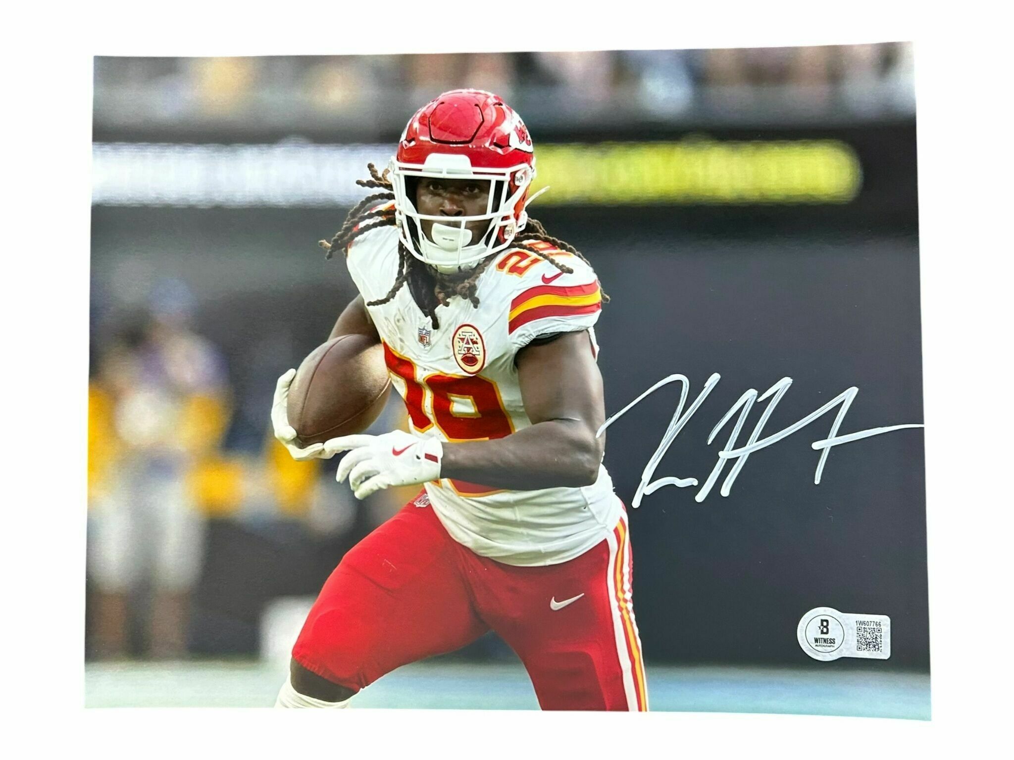 Kareem Hunt Autographed 8x10 Photo Running in White - Beckett Authentic