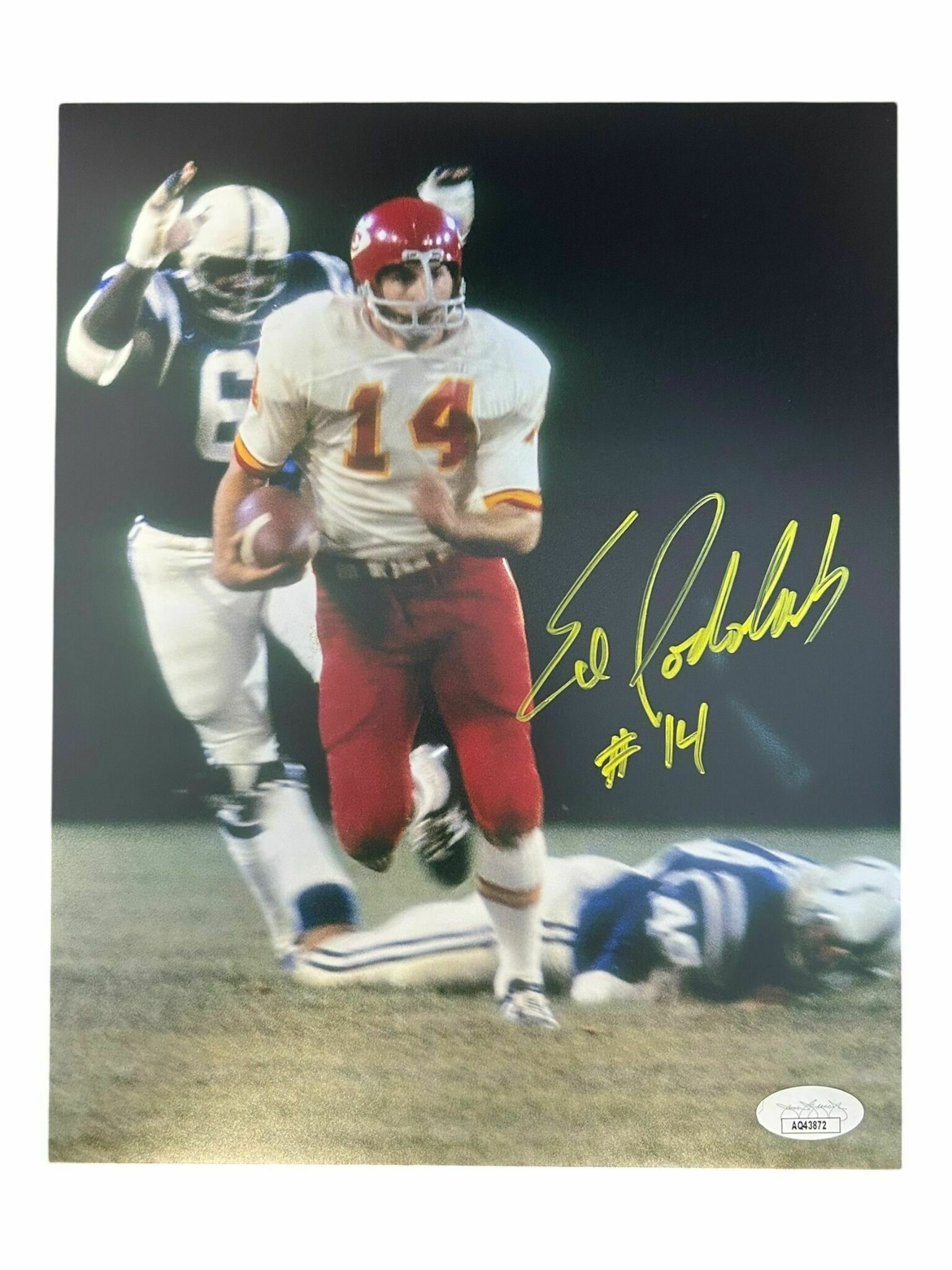 Ed Podolak Autographed 8x10 Photo Broken Tackle Vs. Colts - JSA Authentic
