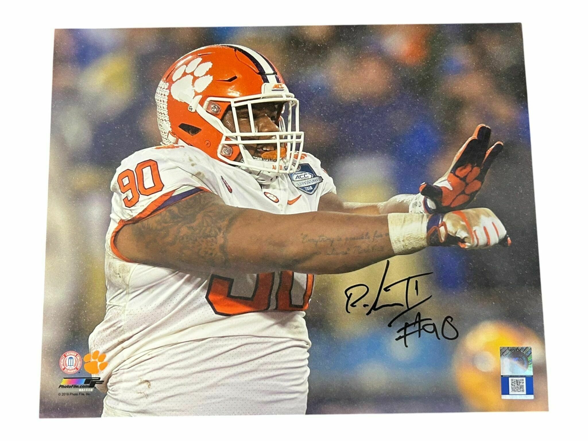 Dexter Lawrence Autographed University Of Clemson 8x10 Photo - SC Authentic