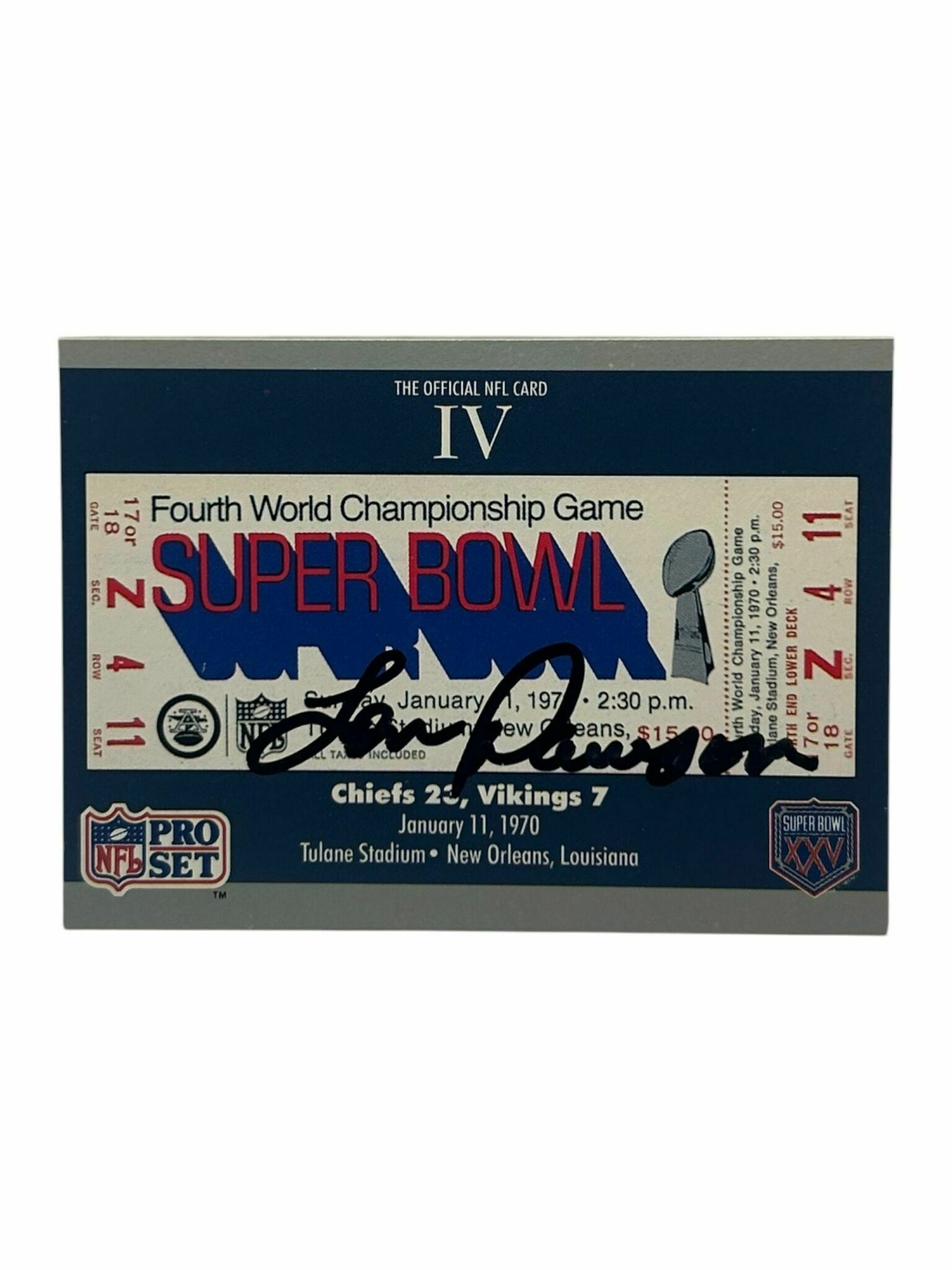 Len Dawson 1990 Pro Set Football Official Super Bowl Insert On-Card Autograph Trading Card - JSA Authentic