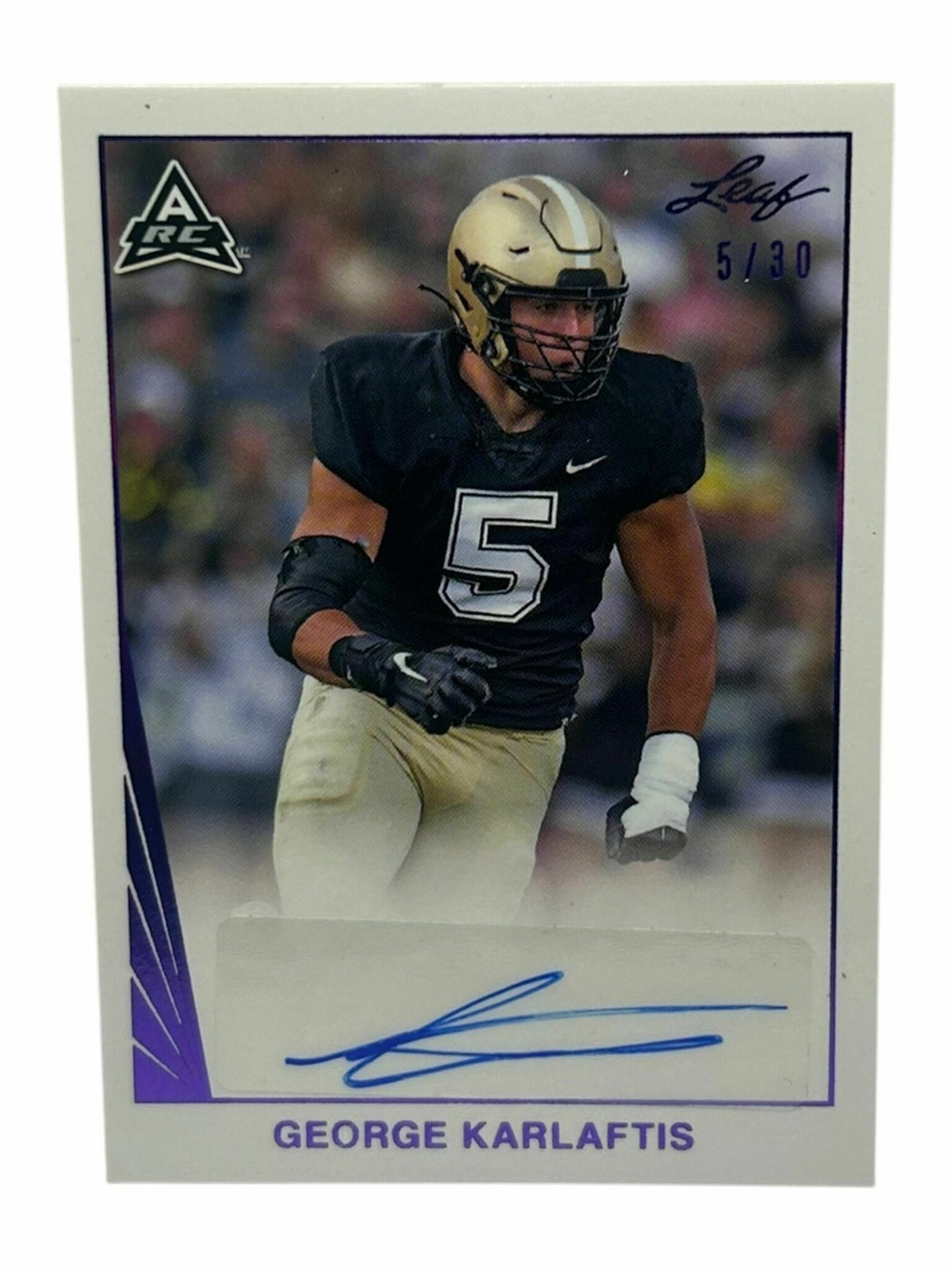 George Karlaftis 2021 Leaf Draft Football Purple /30 Autograph Rookie Trading Card