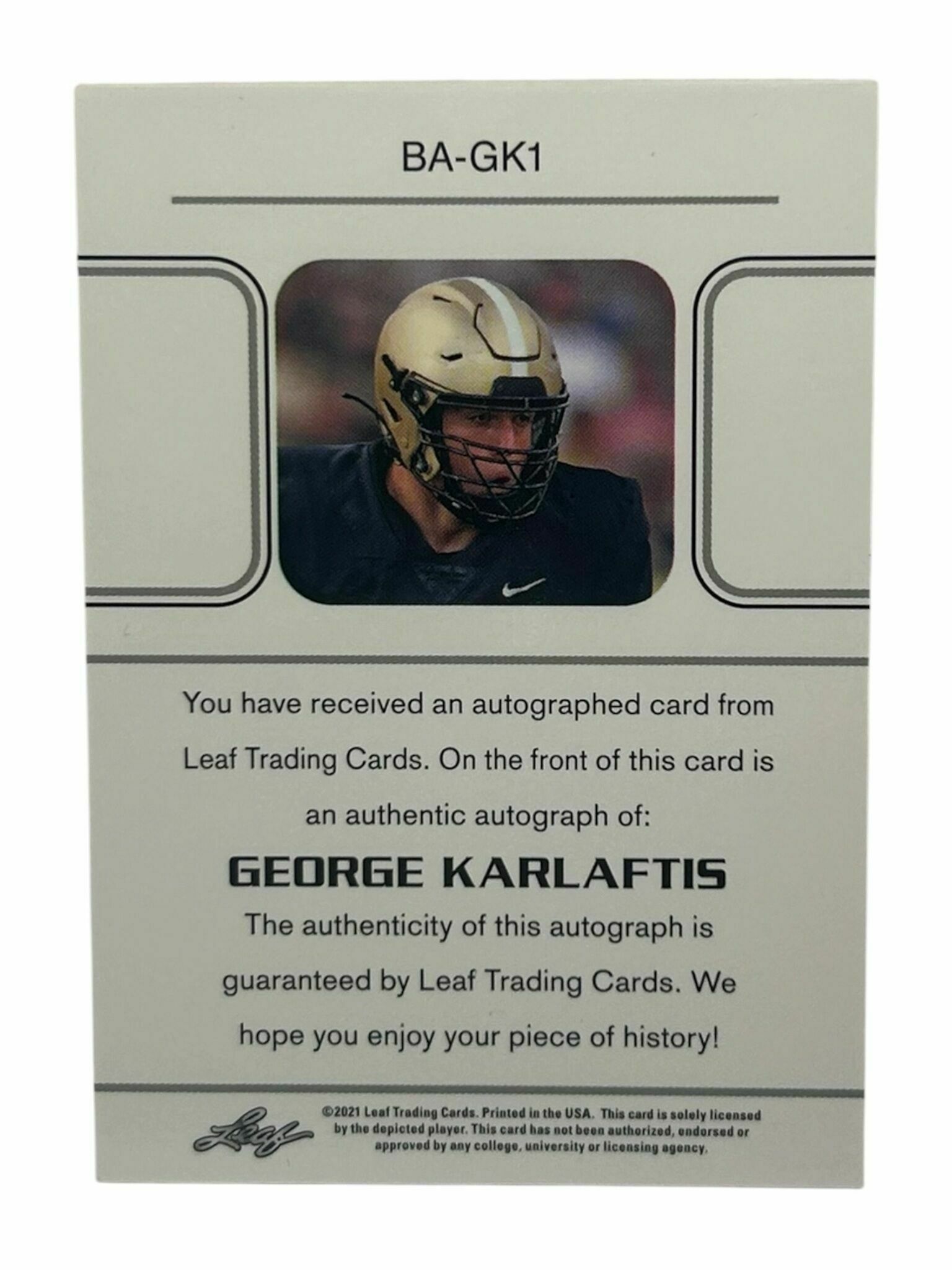 George Karlaftis 2021 Leaf Draft Football Purple /30 Autograph Rookie Trading Card