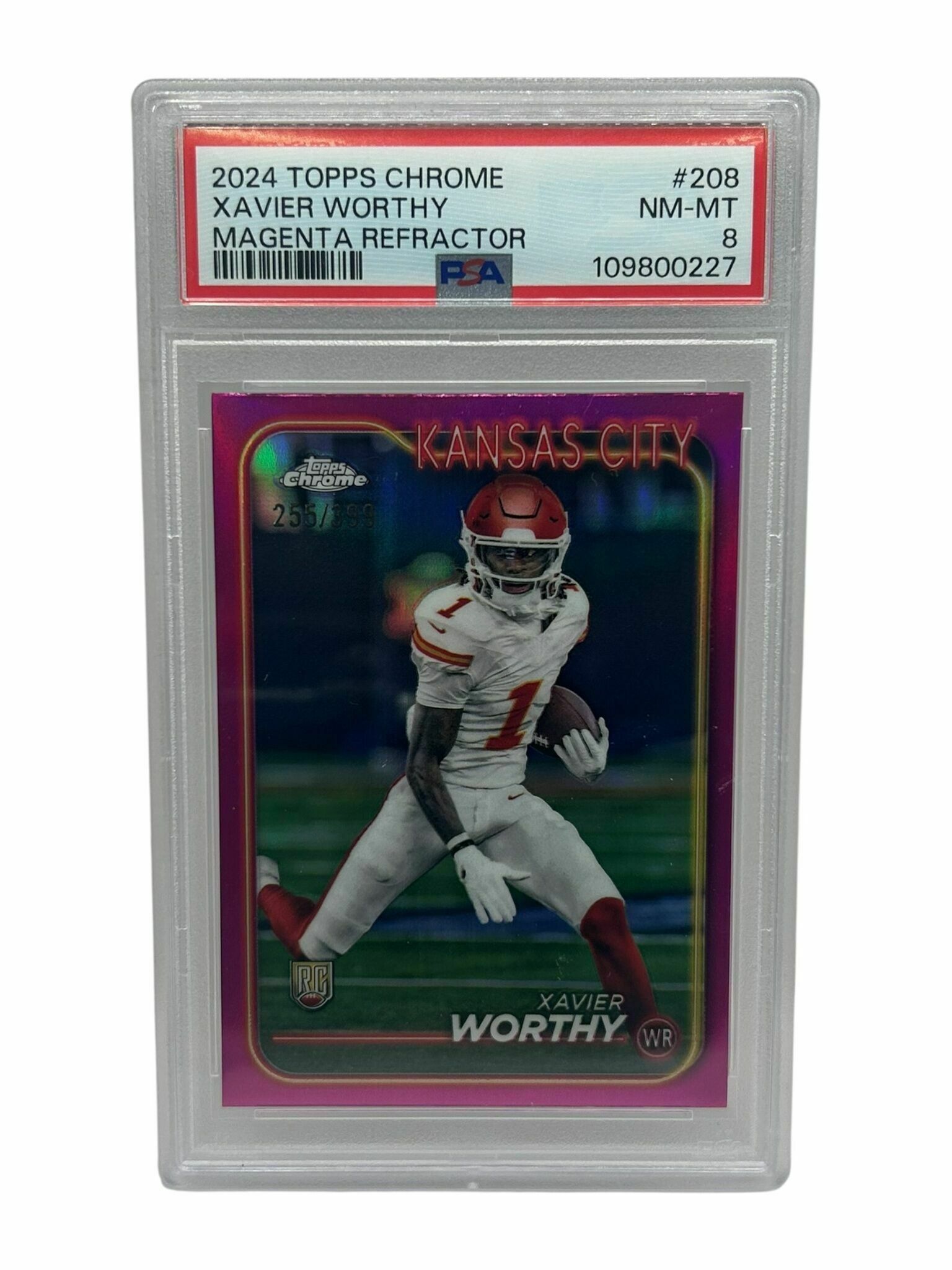 Xavier Worthy 2024 Topps Chrome Football Magenta Refractor /399 Rookie Trading Card - PSA Grade 9 Mint