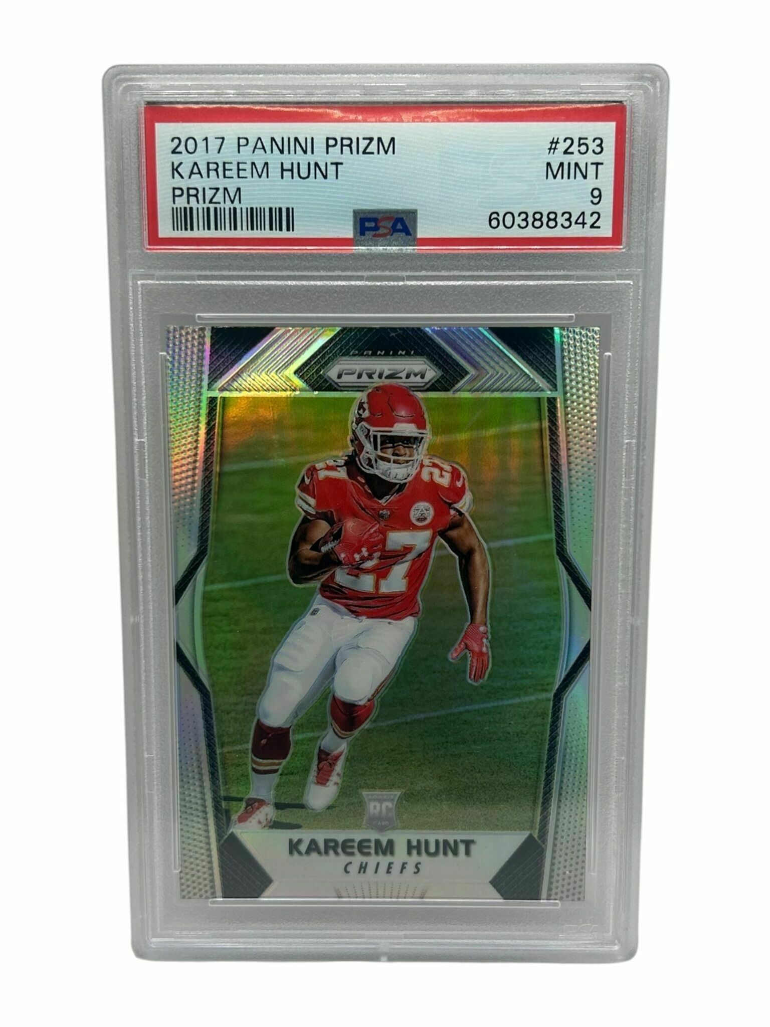 Kareem Hunt 2017 Panini Prizm Football Prizm Silver Rookie Trading Card - PSA Grade 9 Mint