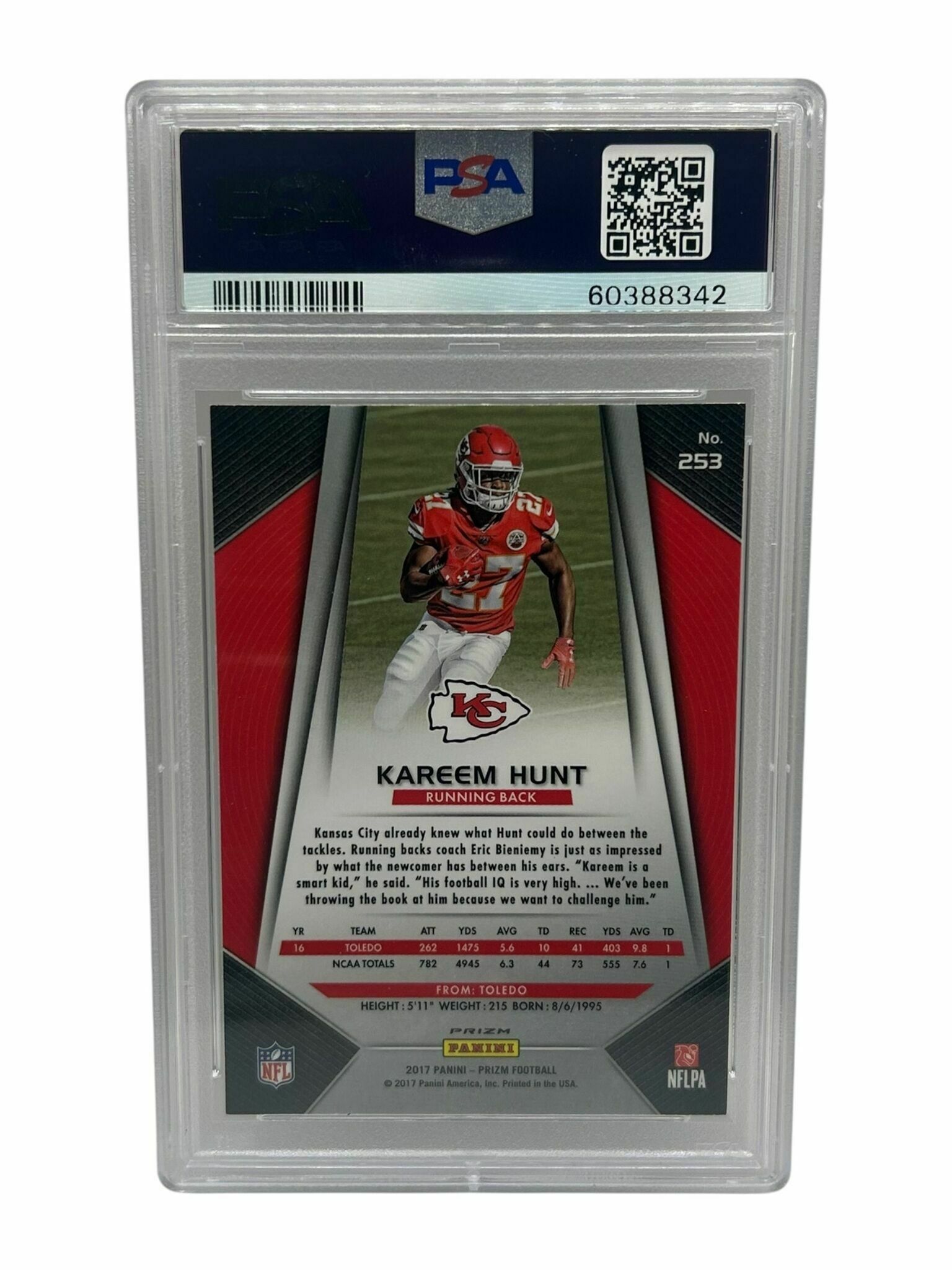 Kareem Hunt 2017 Panini Prizm Football Prizm Silver Rookie Trading Card - PSA Grade 9 Mint