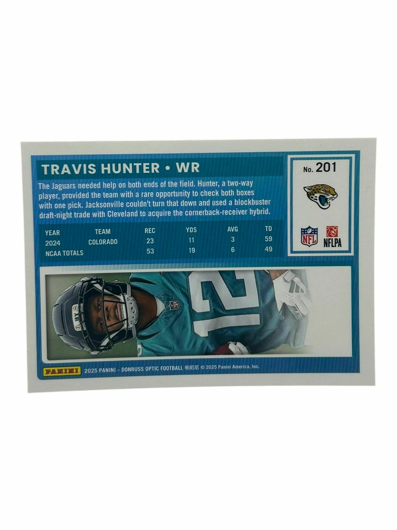 Travis Hunter 2025 Panini Donruss Optic Football Rated Rookie Trading Card