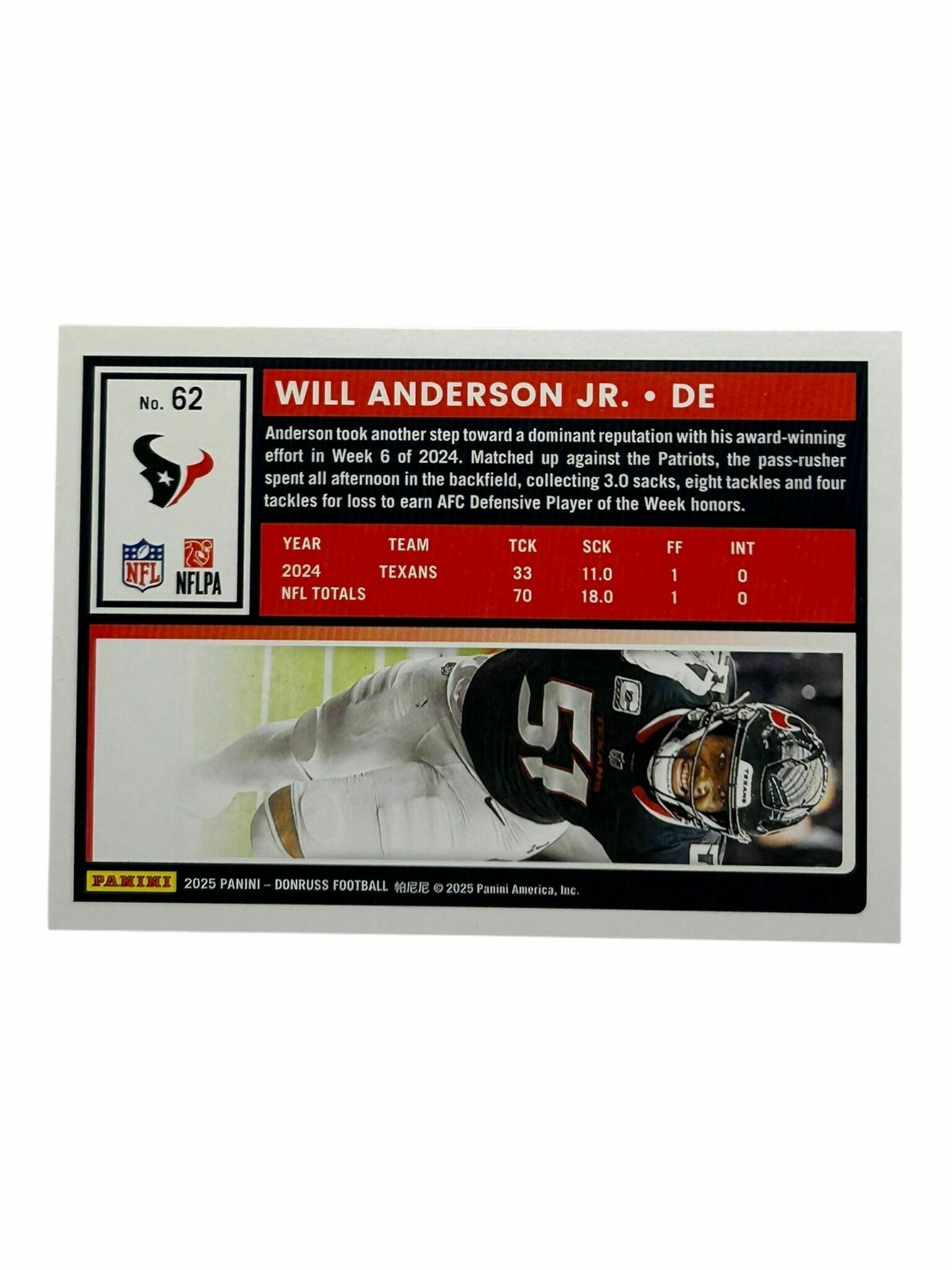 Will Anderson Jr. 2025 Panini Donruss Football Trading Card