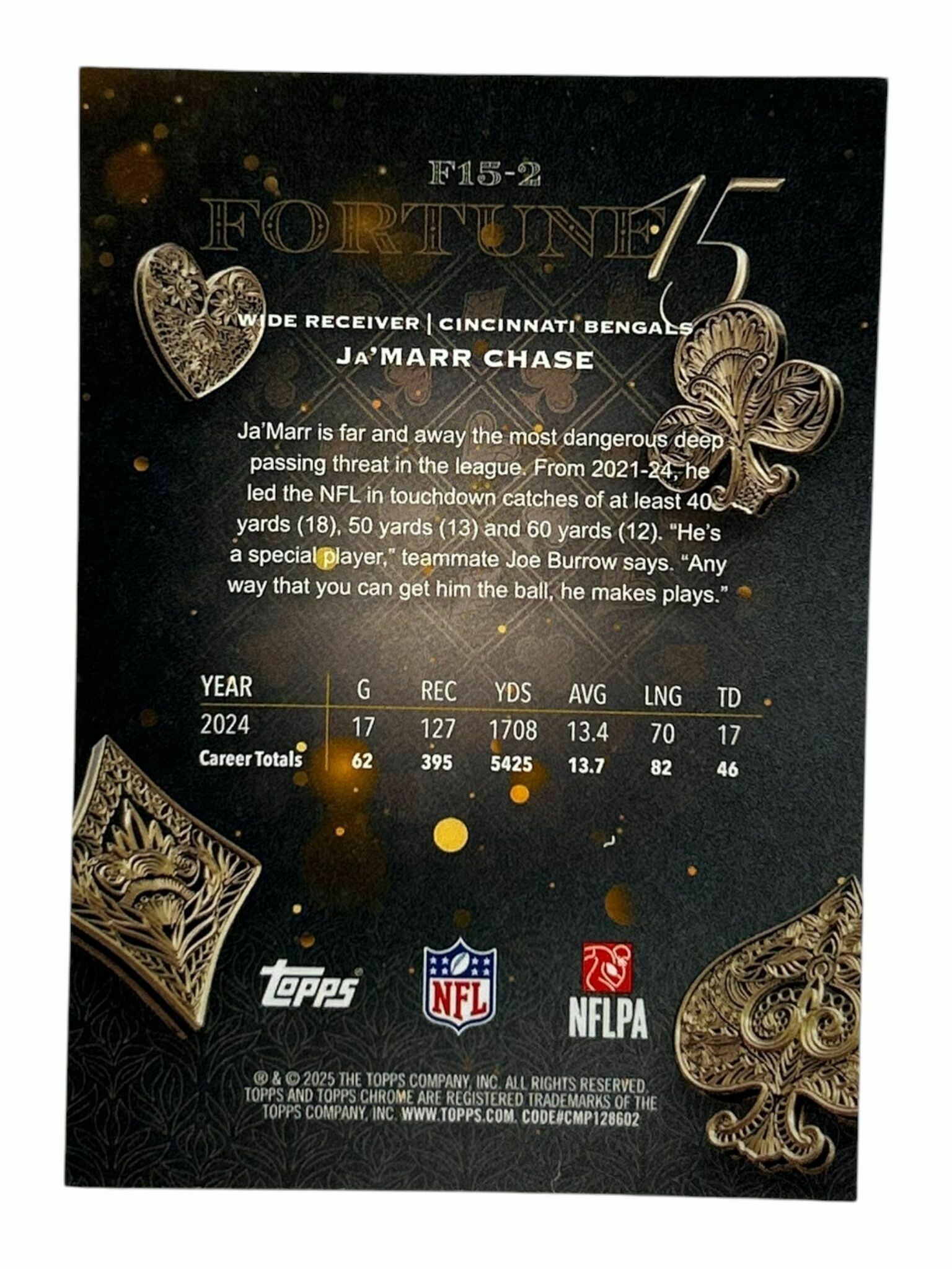 Ja'Marr Chase 2025 Topps Chrome Football Fortune 15 Trading Card