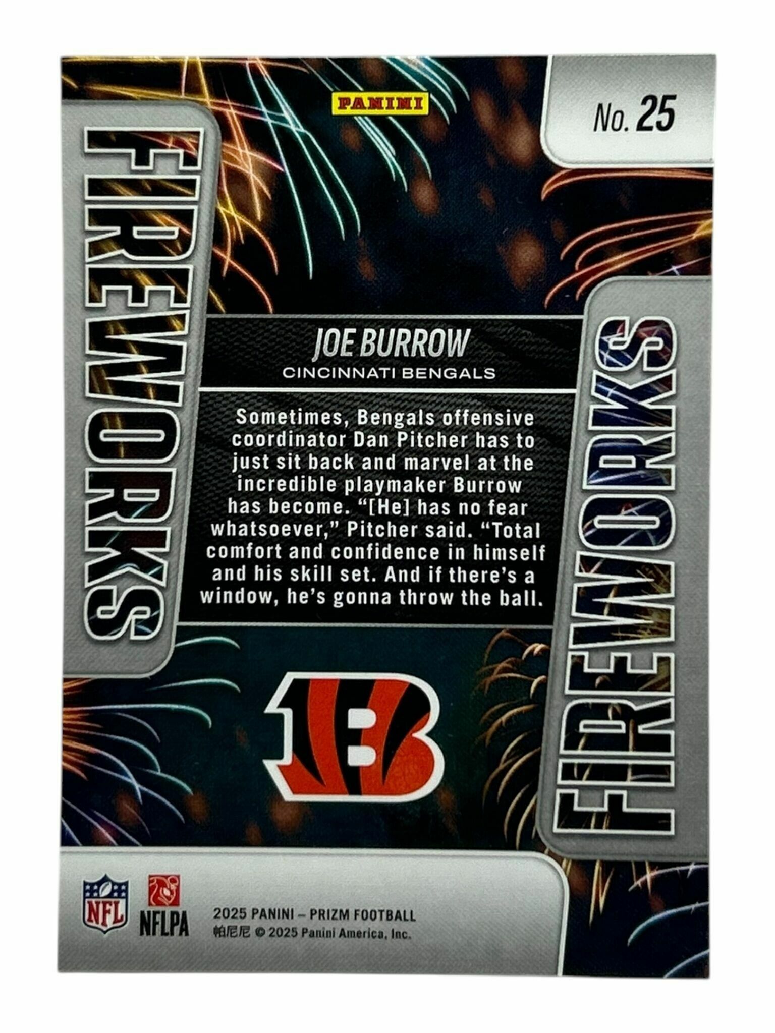 Joe Burrow 2025 Panini Prizm Football Fireworks Trading Card