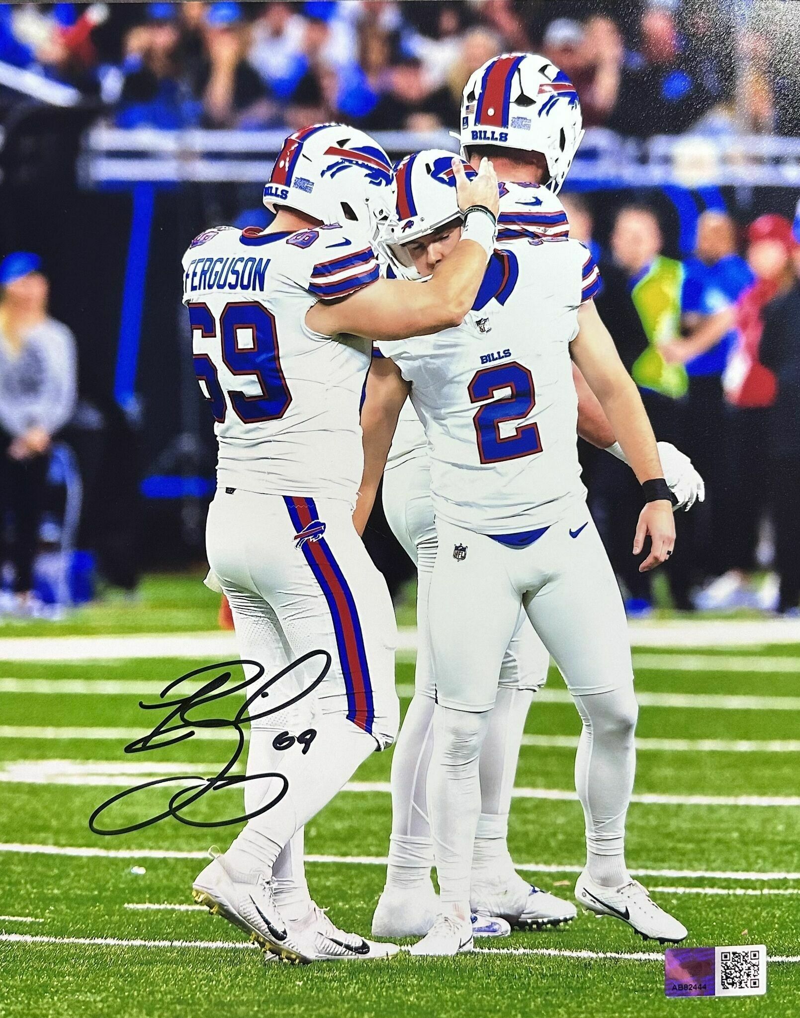 Reid Ferguson Signed Tapping Helmets Field Goal Celebration with Tyler Bass Photo 810