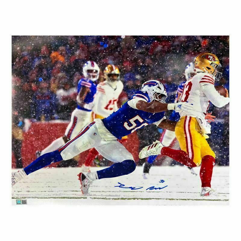 Greg Rousseau Signed Tackling Brock Purdy in Snow Photo 1114