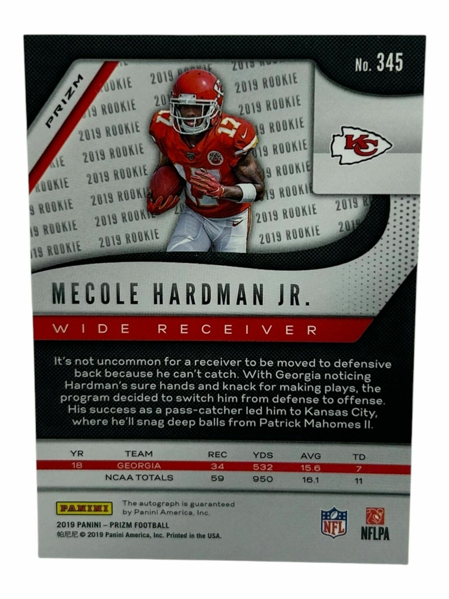 Mecole Hardman Jr. 2019 Panini Prizm Football Silver Prizm Autograph Rookie Trading Card
