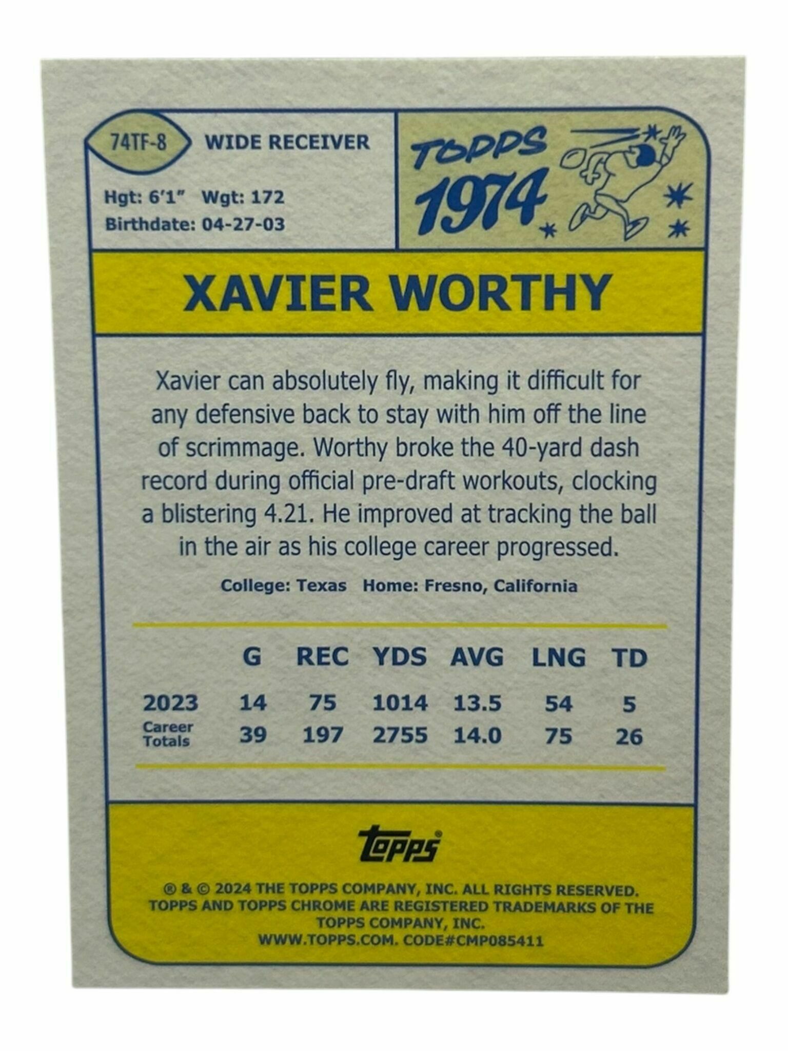 Xavier Worthy 2024 Topps Chrome Football 1974 Retro Rookie Trading Card