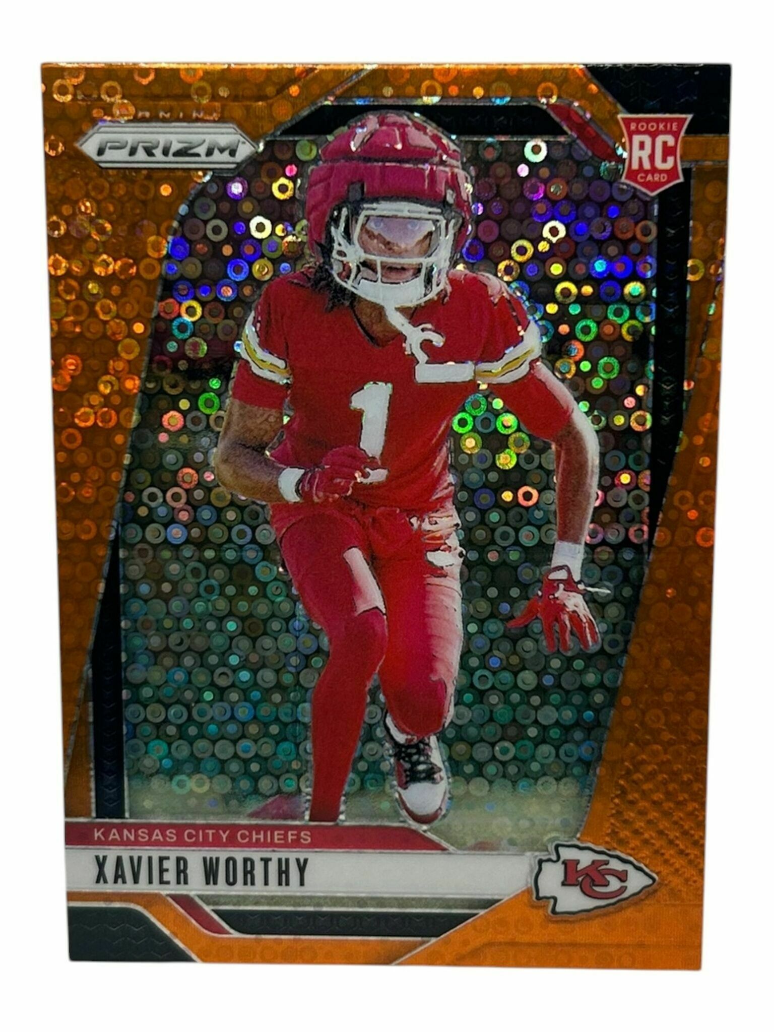 Xavier Worthy 2024 Panini Prizm Football Orange Disco Prizm Rookie Trading Card