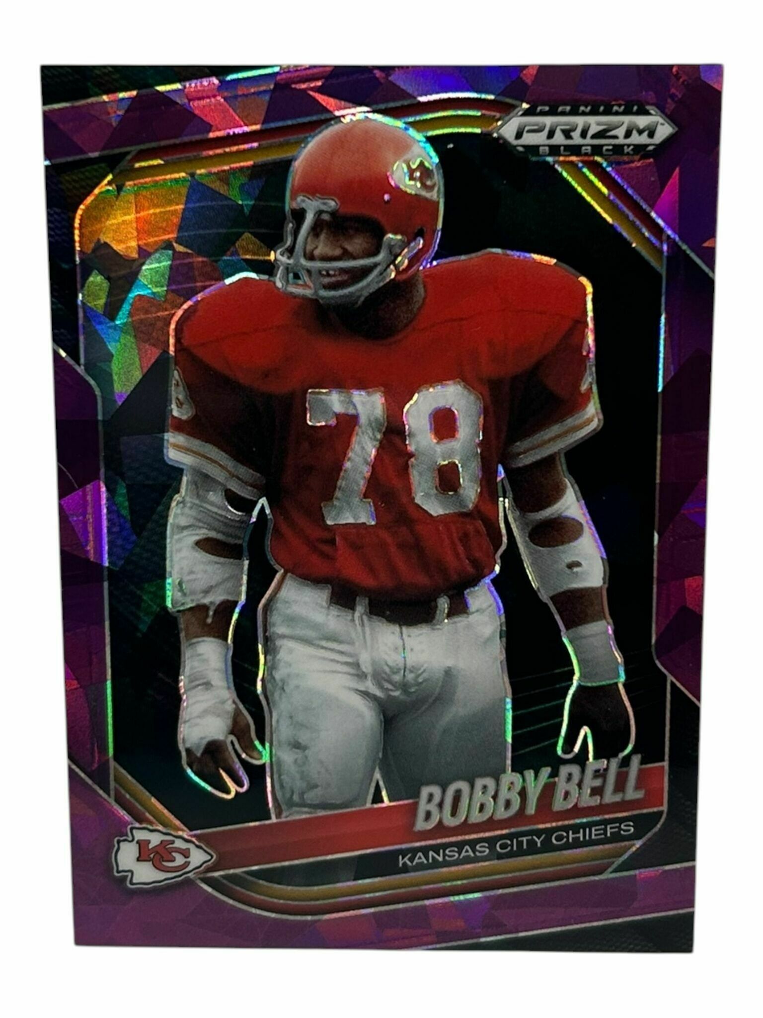 Bobby Bell 2025 Panini Prizm Black Football Purple Cracked Ice /149 Prizm Trading Card