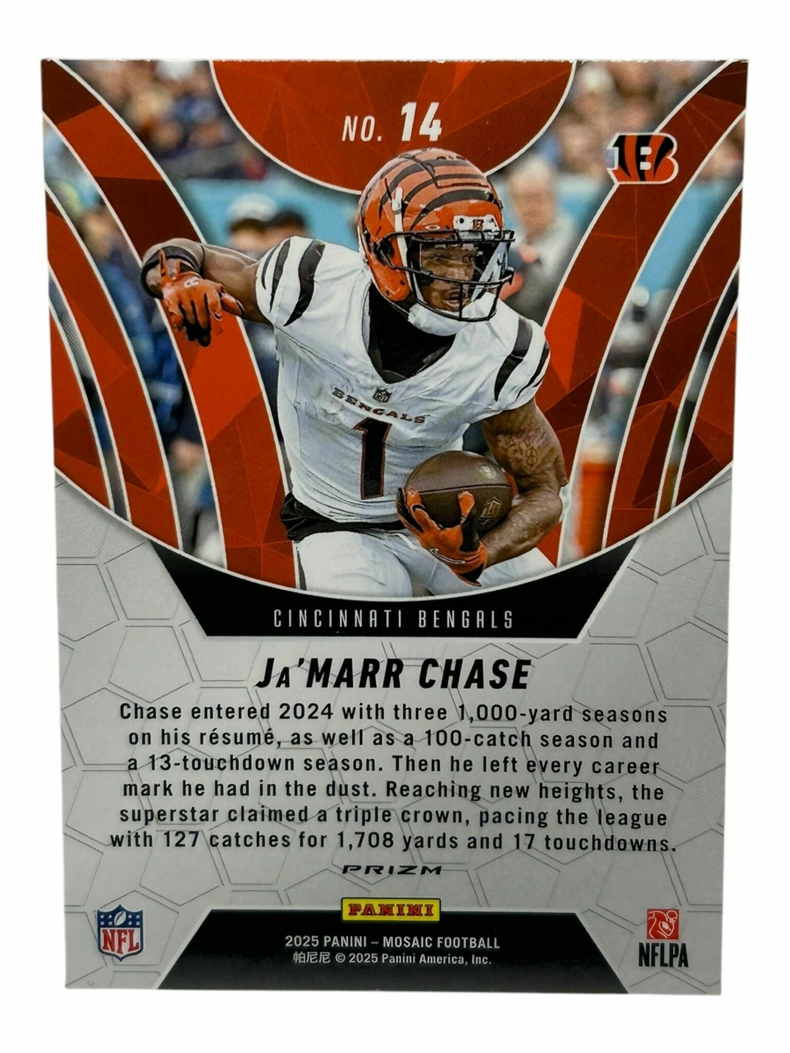 Ja'Marr Chase 2025 Panini Mosaic Football Elevate Green Mosaic Prizm Trading Card