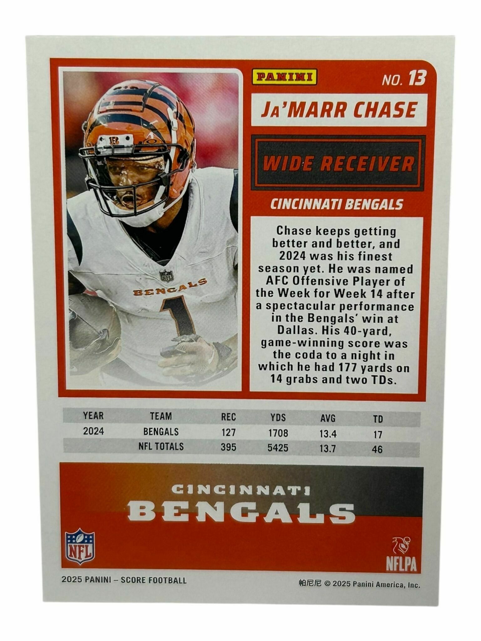 Ja'Marr Chase 2025 Panini Score Football Yellow Press Proof Trading Card