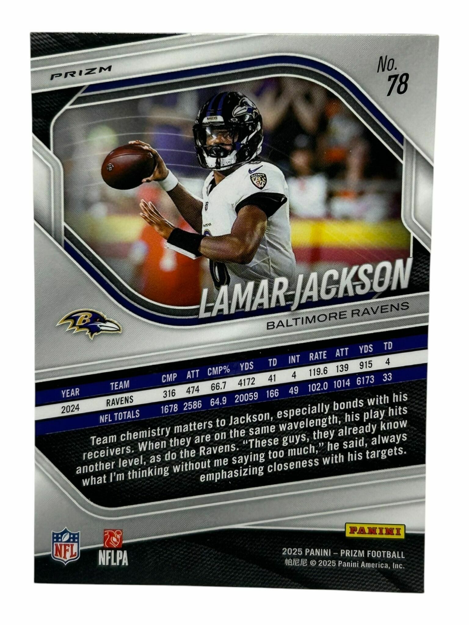 Lamar Jackson 2025 Panini Prizm Football Velocity Lazer Prizm Trading Card