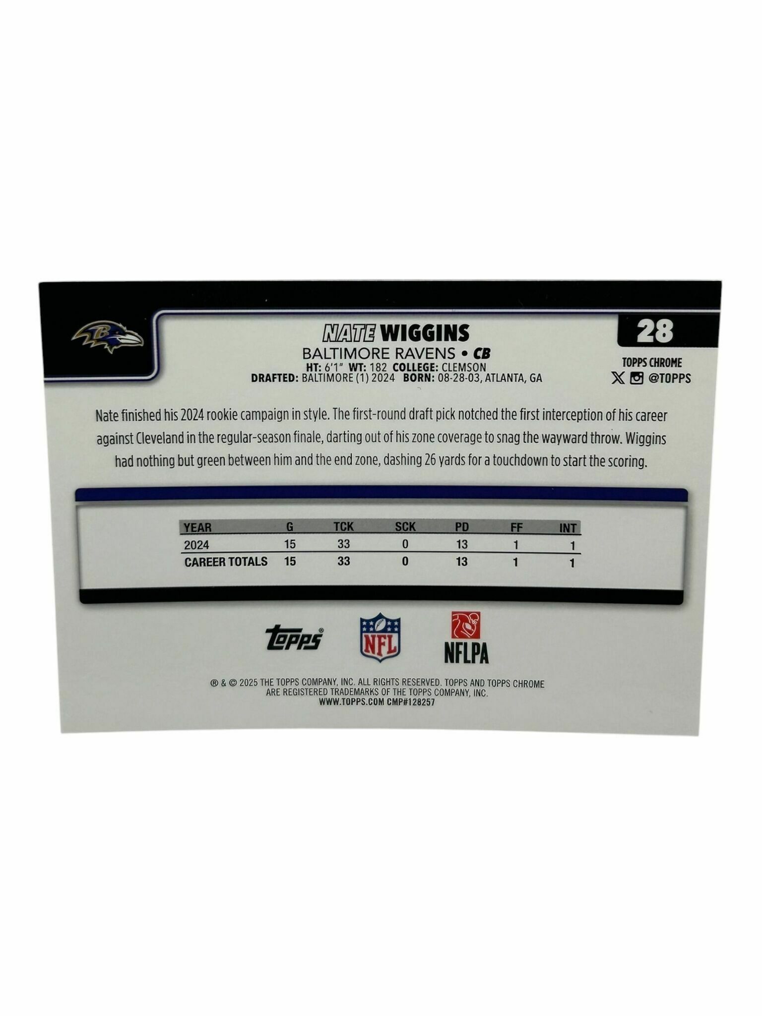 Nate Wiggins 2025 Topps Chrome Football Red, White & Blue Holo Trading Card