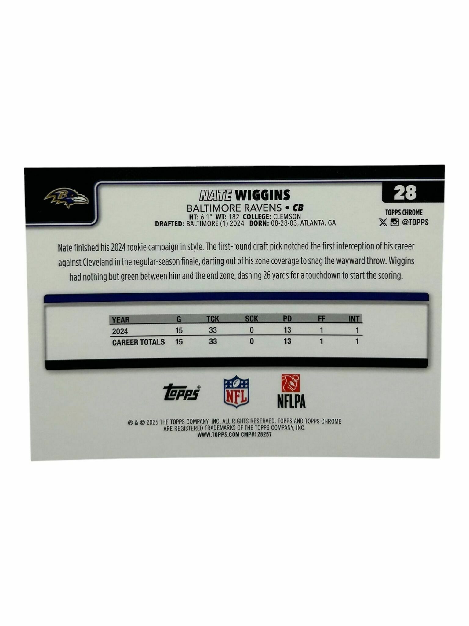Nate Wiggins 2025 Topps Chrome Football Trading Card