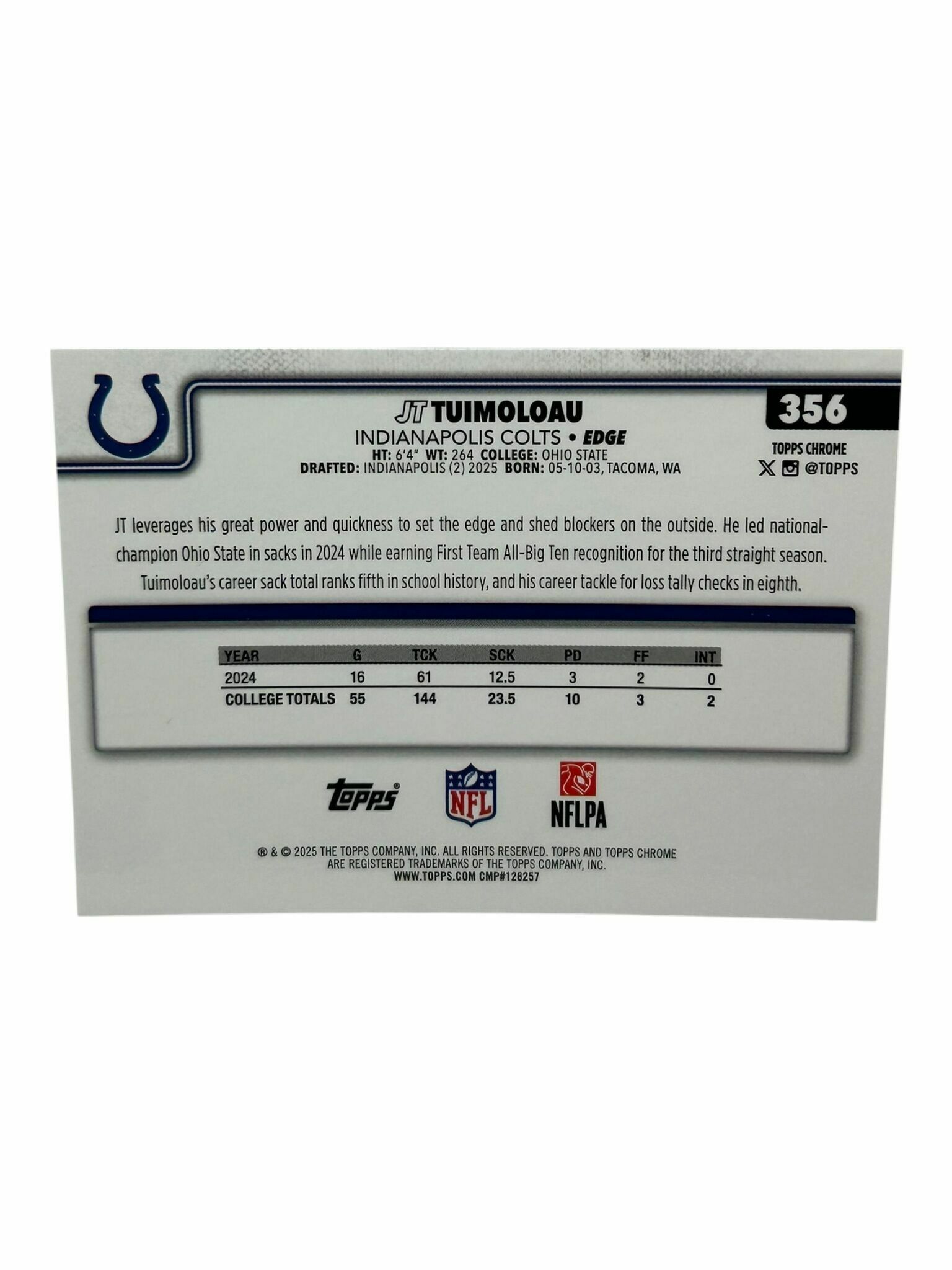 JT Tuimoloau 2025 Topps Chrome Football Silver X-Fractor Holo Rookie Trading Card