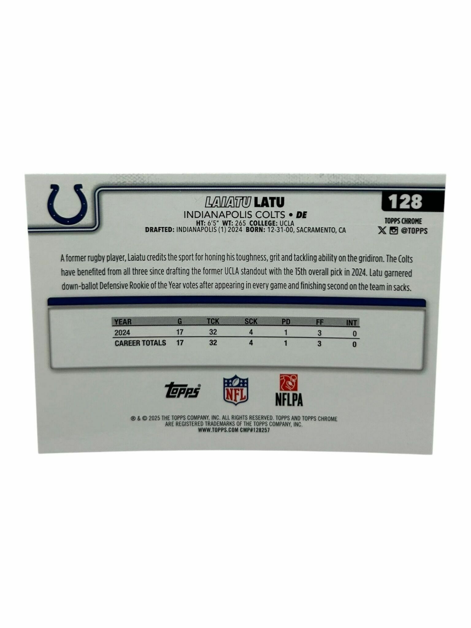 Laiatu Latu 2025 Topps Chrome Football Trading Card