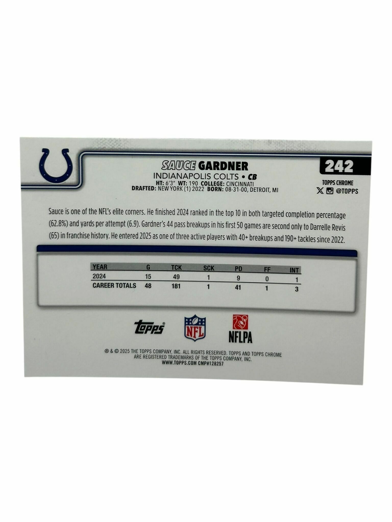 Sauce Garnder 2025 Topps Chrome Football Trading Card