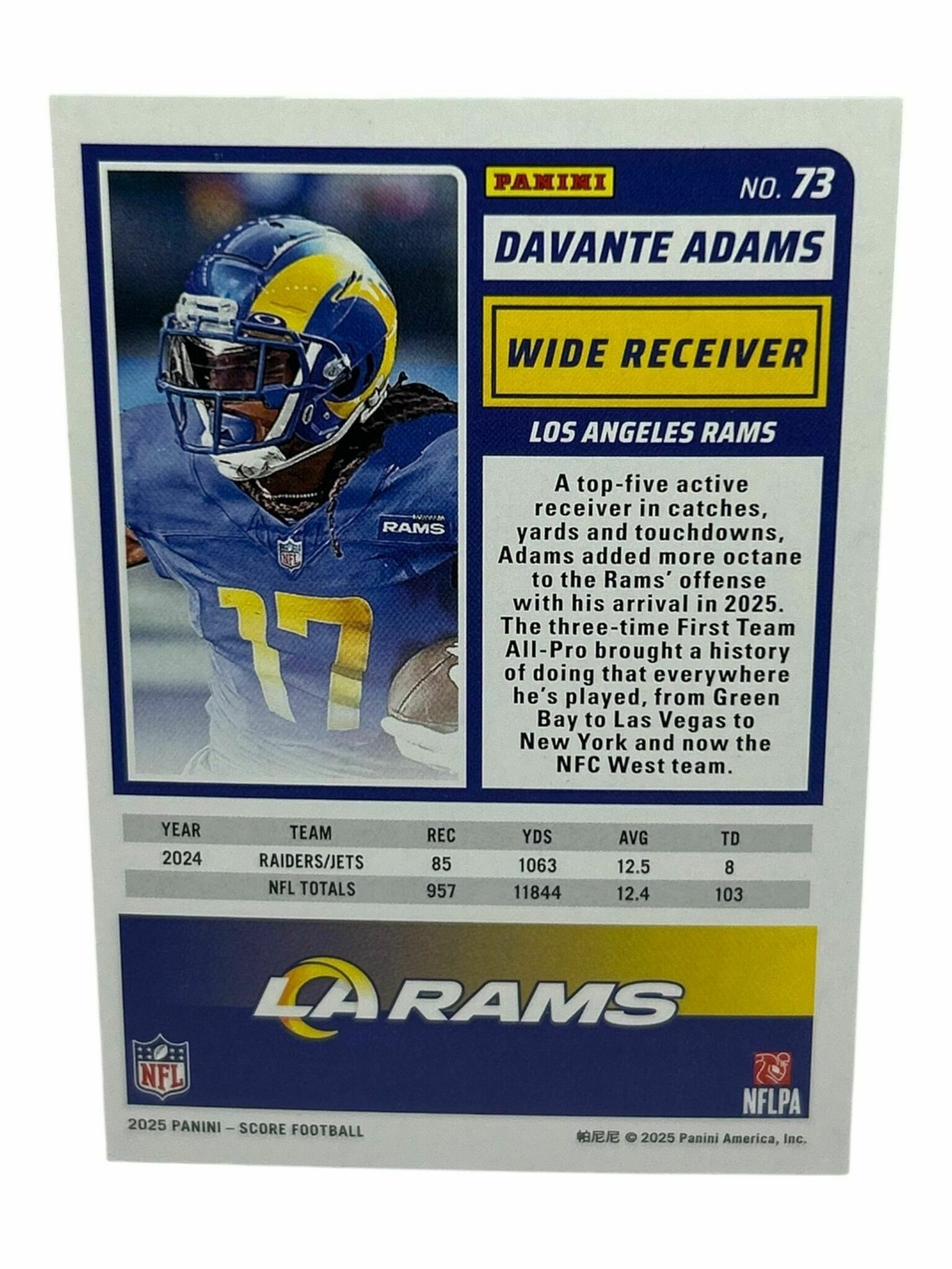 Davante Adams 2025 Panini Score Football Blue Sparkle Press Proof /399 Trading Card