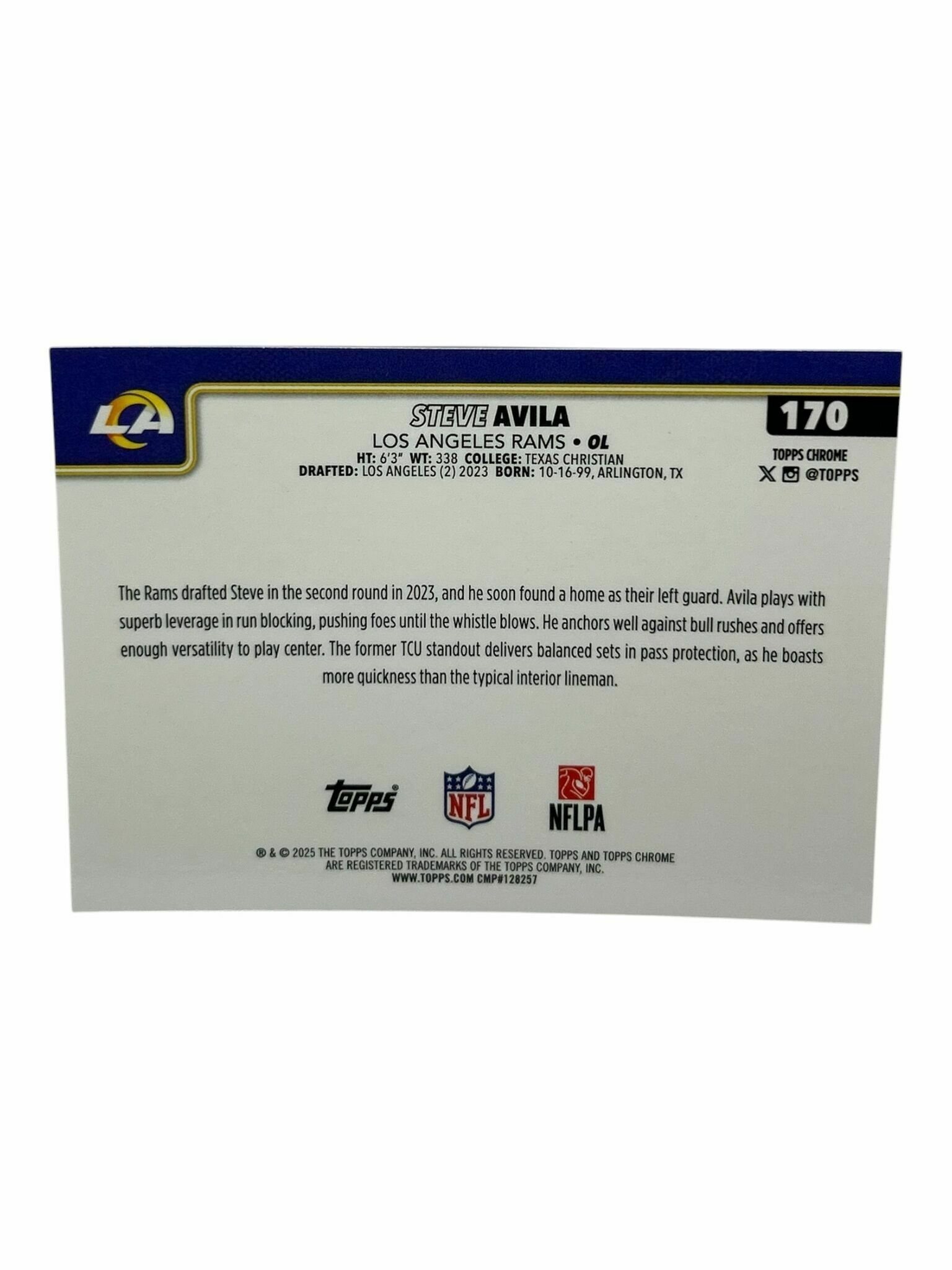 Steve Avila 2025 Topps Chrome Football Trading Card