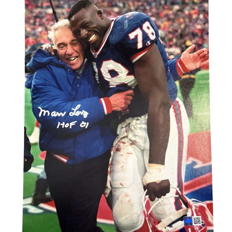 Marv Levy Signed Hugging Bruce Smith 11x14 Photo