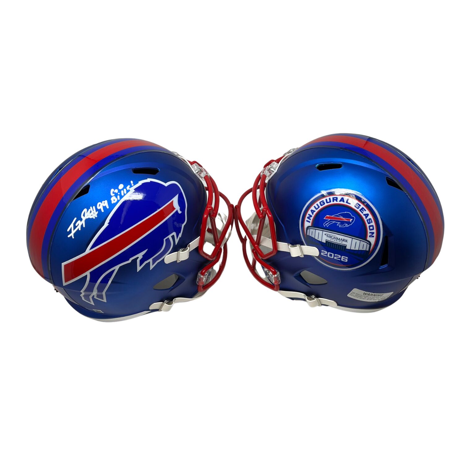 TJ Parker Signed TSE Exclusive Riddell Inaugural Buffalo Bills Full Size Blue Speed Replica Helmet with "Go Bills"