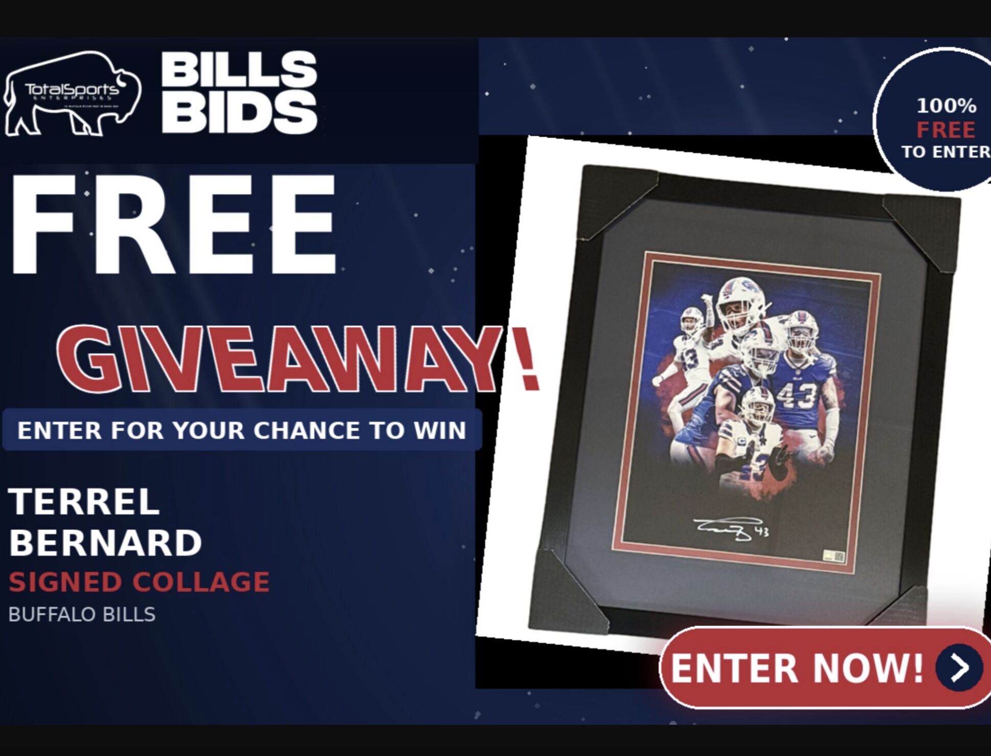 Terrel Bernard Buffalo Bills Player Collage Signed 11x14 Photo Professionally Framed