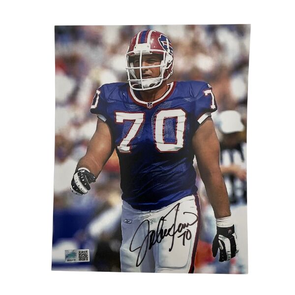 John Fina Signed Walking in Blue Jersey Photo