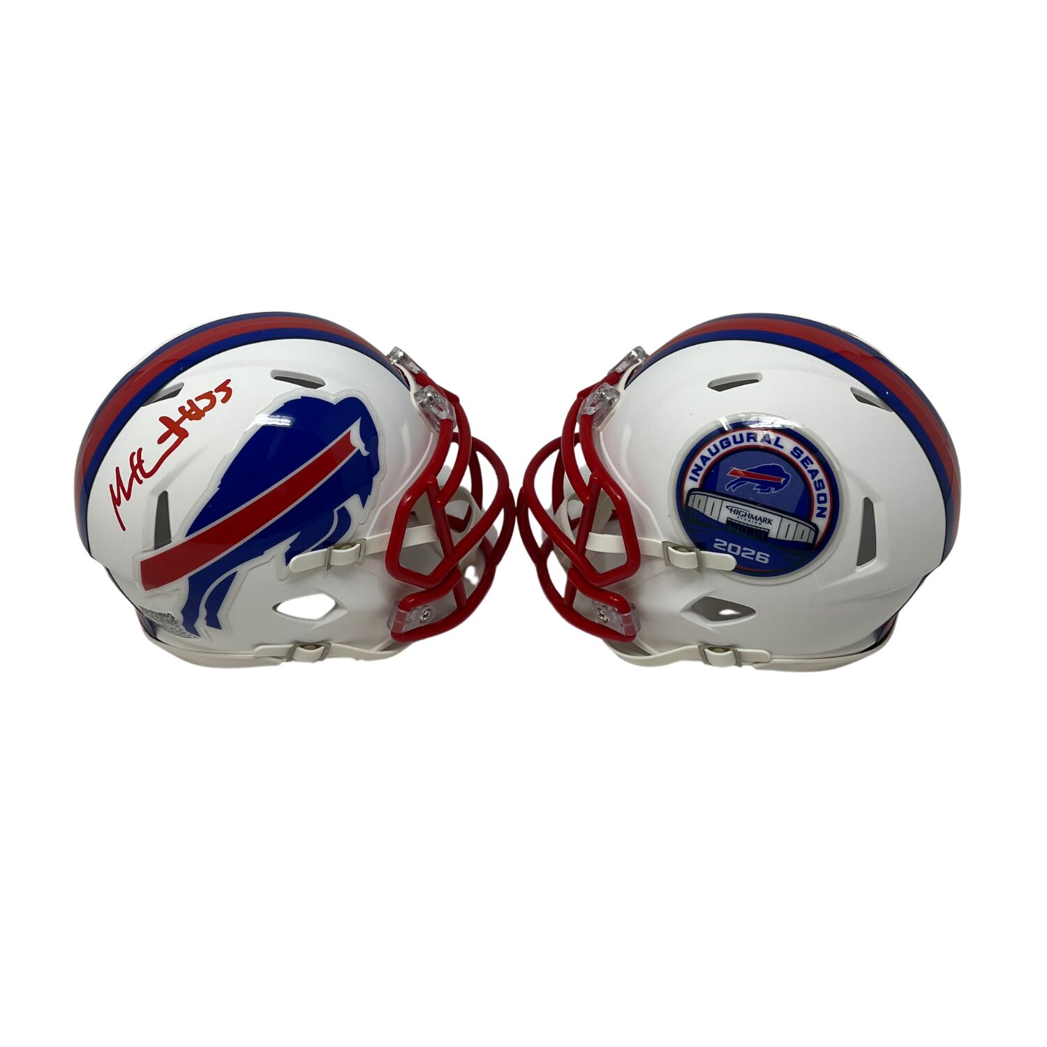 Michael Hoecht Signed TSE Exclusive Riddell Inaugural Buffalo Bills White Speed Mini Helmet
