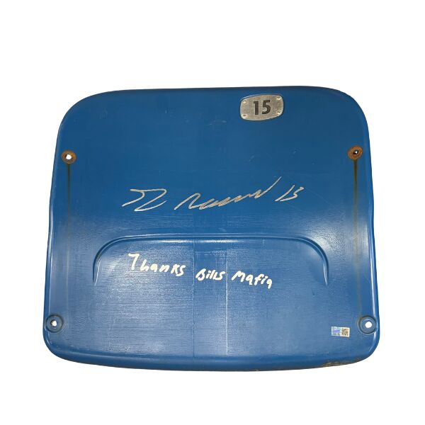 Greg Rousseau Autographed Authentic Highmark Stadium Blue Seatback with "Thanks Bills Mafia"